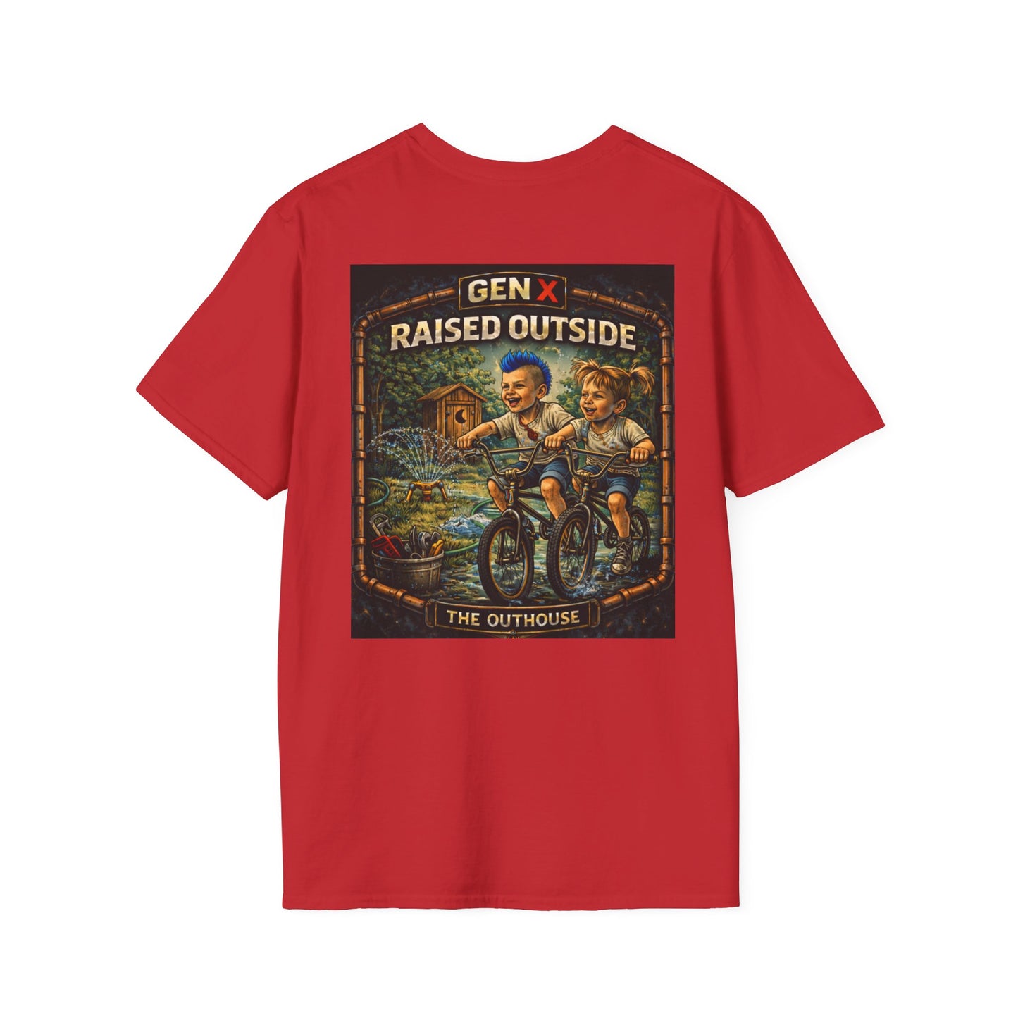 Gen X "Raised Outside" T-Shirt — Retro Outhouse Vintage Graphic Tee