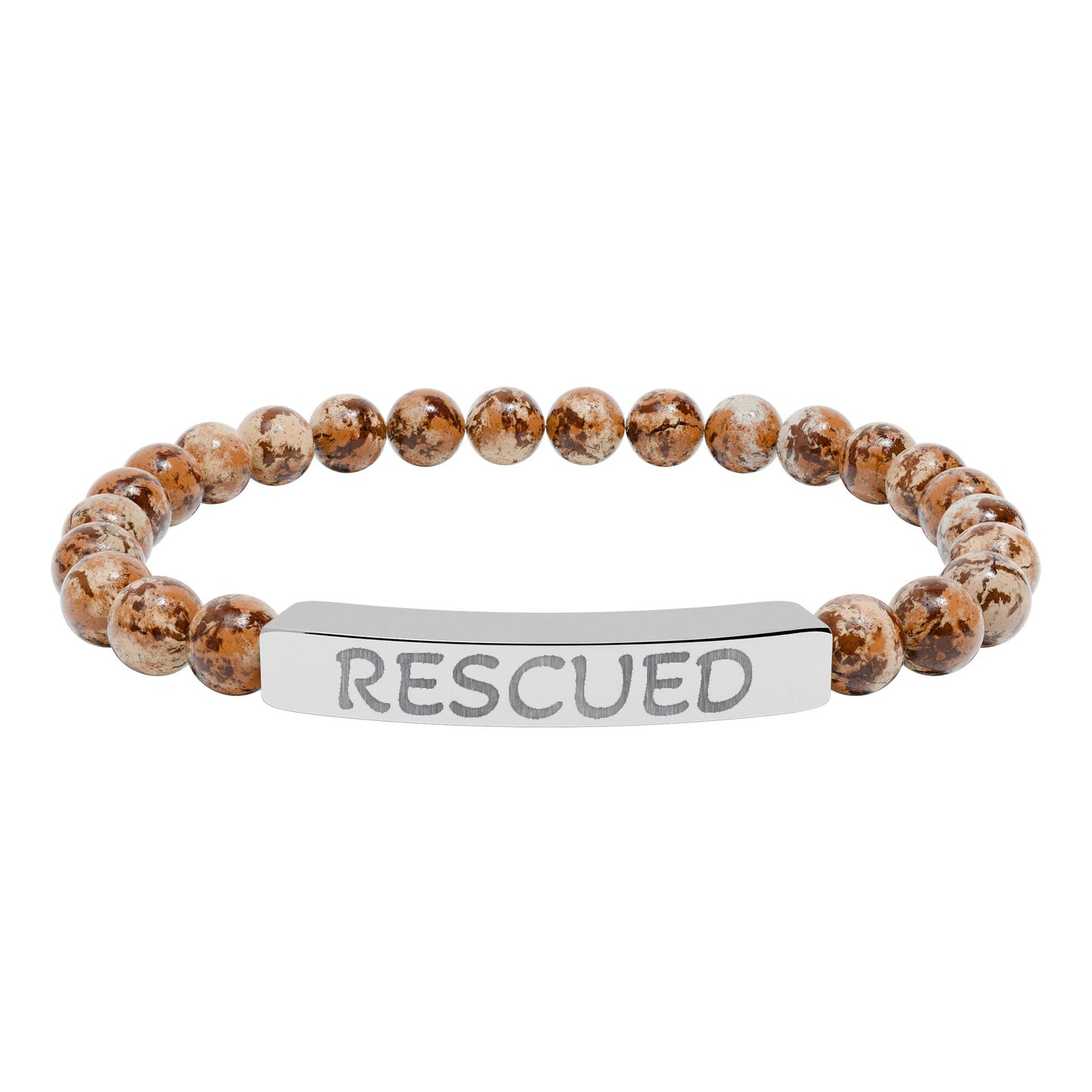Rescued Engraved Natural Stone Bar Bracelet — Stretch Beaded Healing Jewelry
