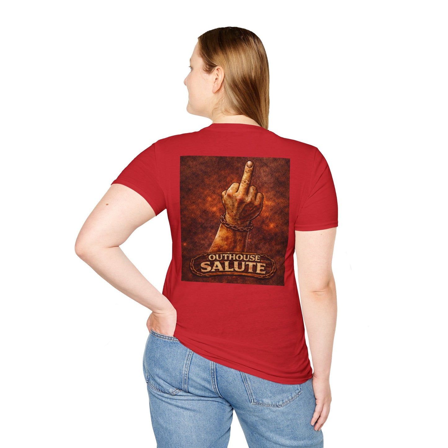 Outhouse Salute T-Shirt — Rustic Hand Gesture Graphic Tee