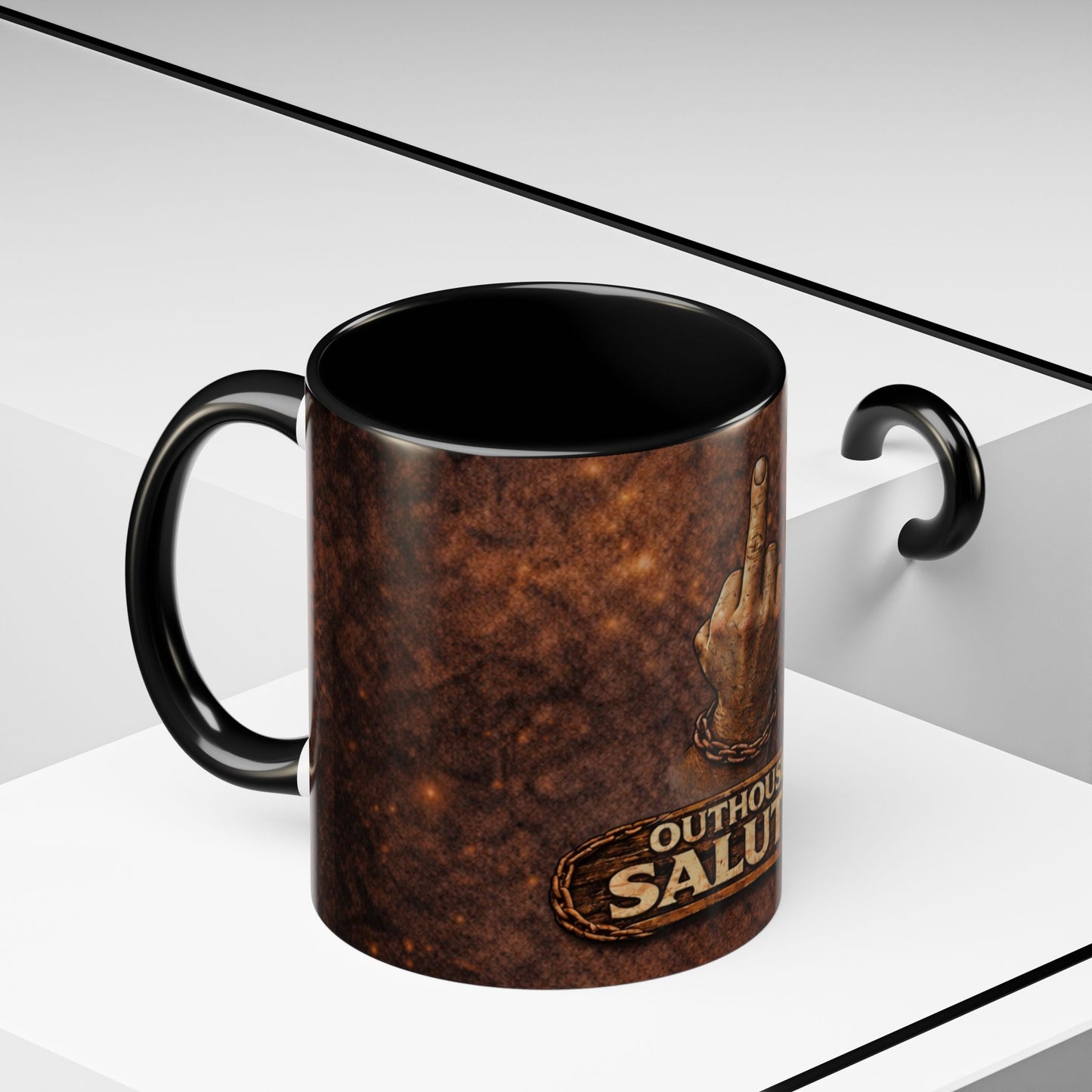 Outhouse Salute Coffee Mug — Bold Gen-X Attitude (11/15oz)