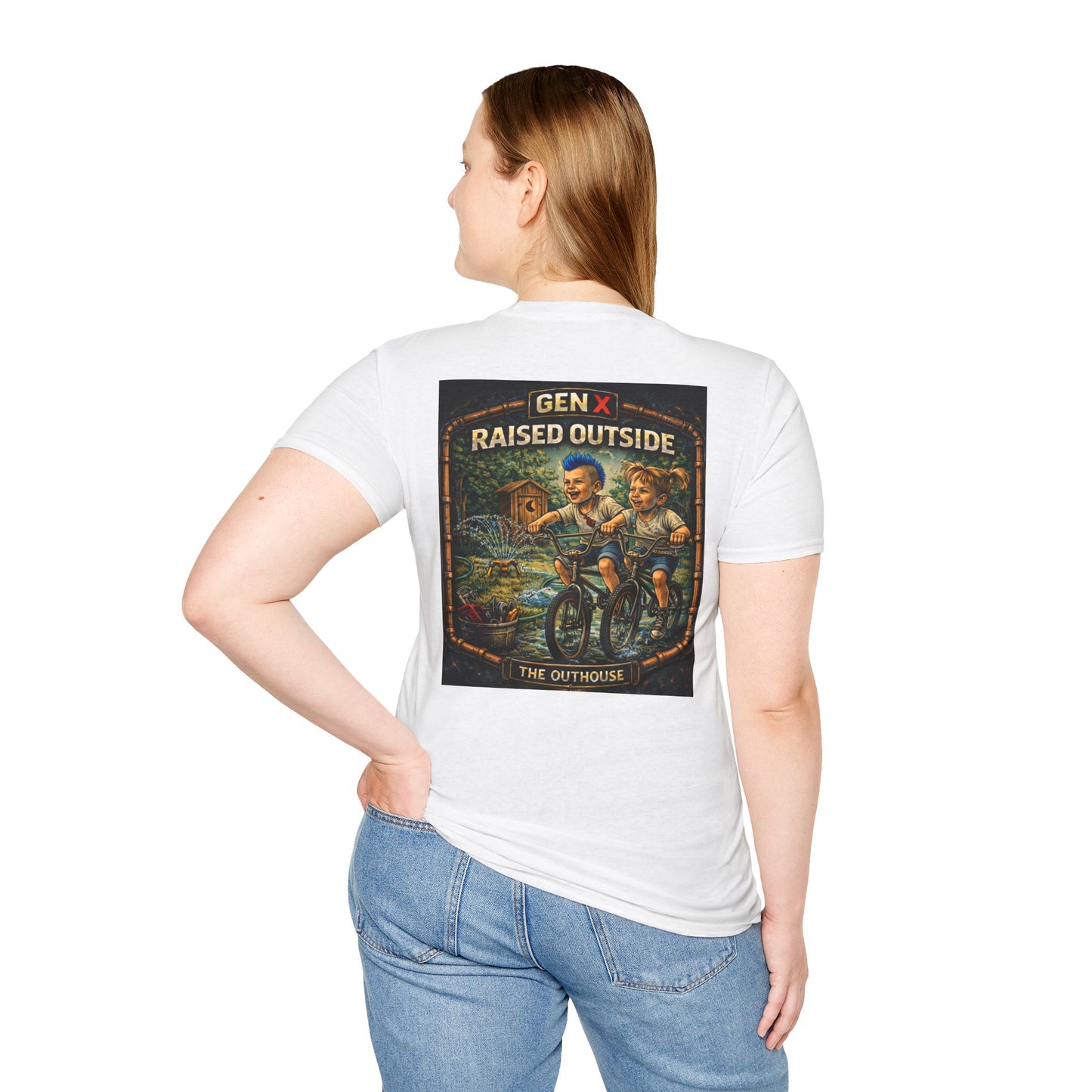 Gen X "Raised Outside" T-Shirt — Retro Outhouse Vintage Graphic Tee