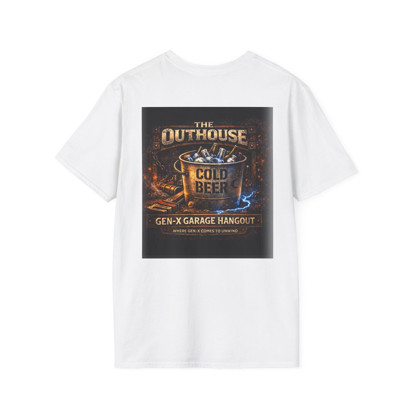The Outhouse Cold Beer T-Shirt — Gen‑X Garage Hangout Graphic Tee
