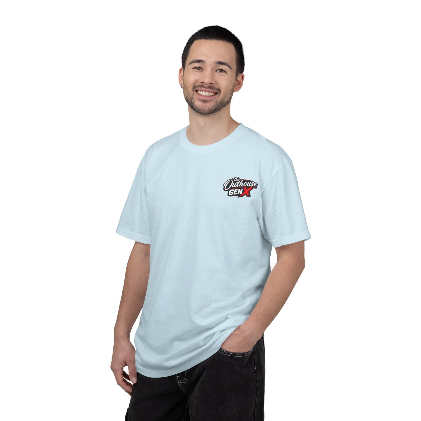 Outhouse Gen X Graphic T-Shirt — Vintage Campfire Adventure Back Print