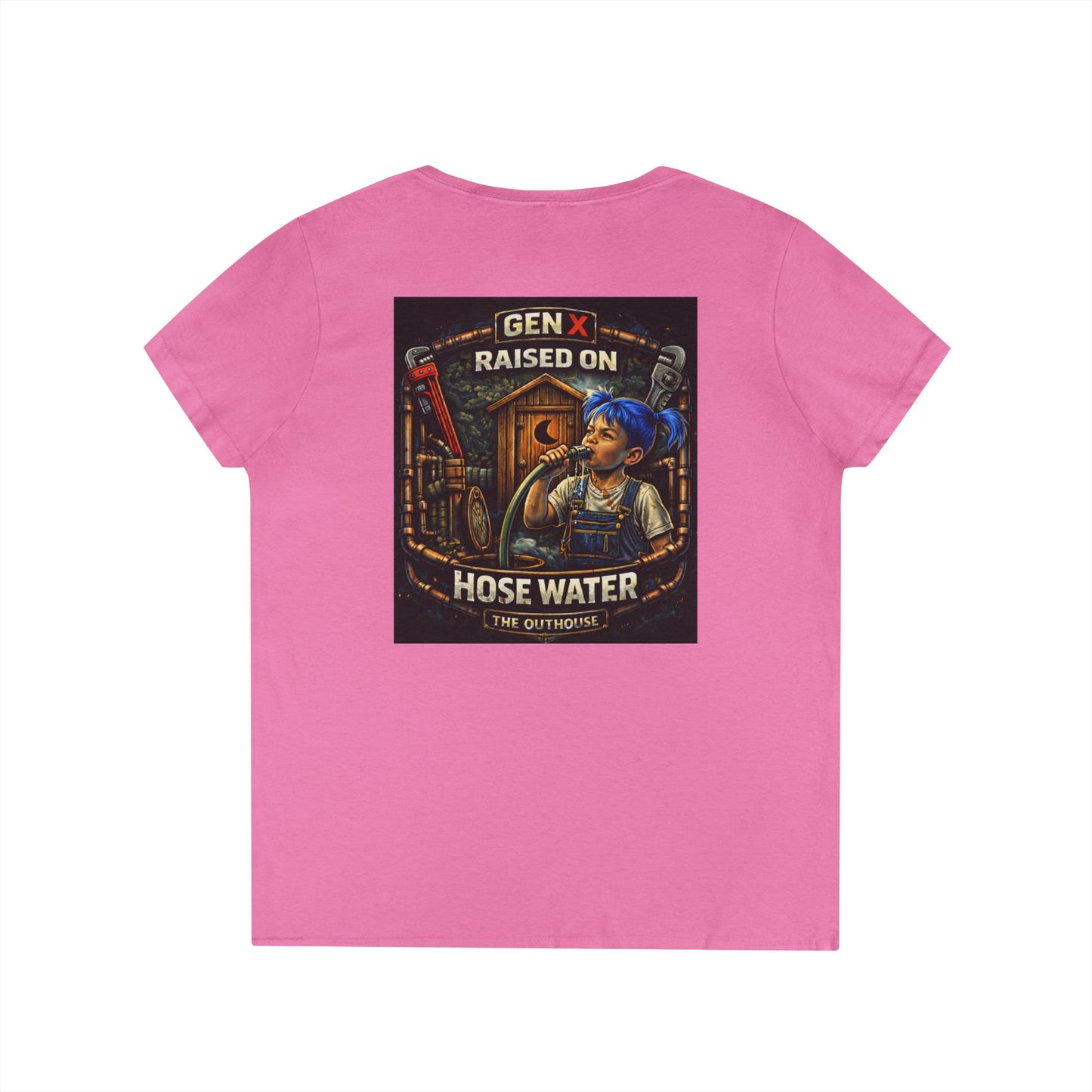 Gen X 'Raised on Hose Water' Ladies' V-Neck T-Shirt