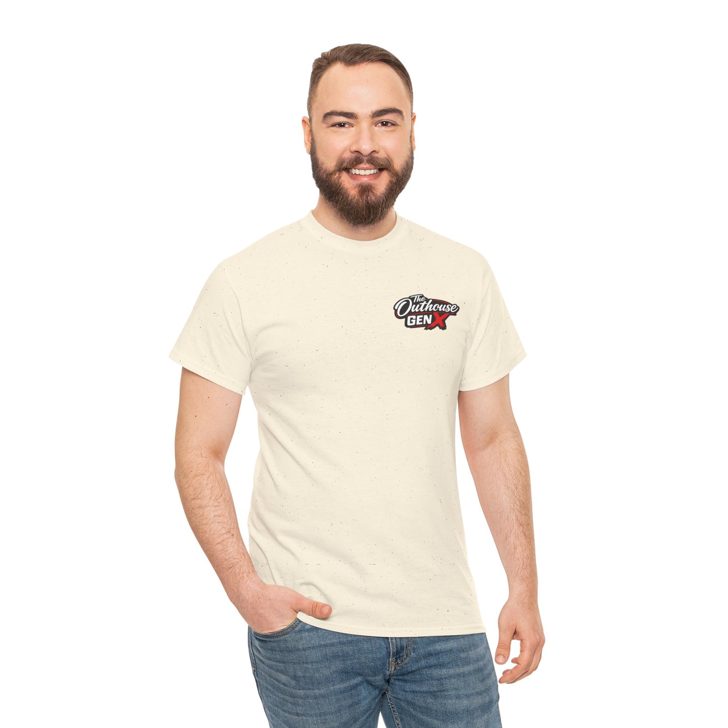 The Outhouse Gen X Tee — Retro Campfire Nostalgia Graphic T-Shirt