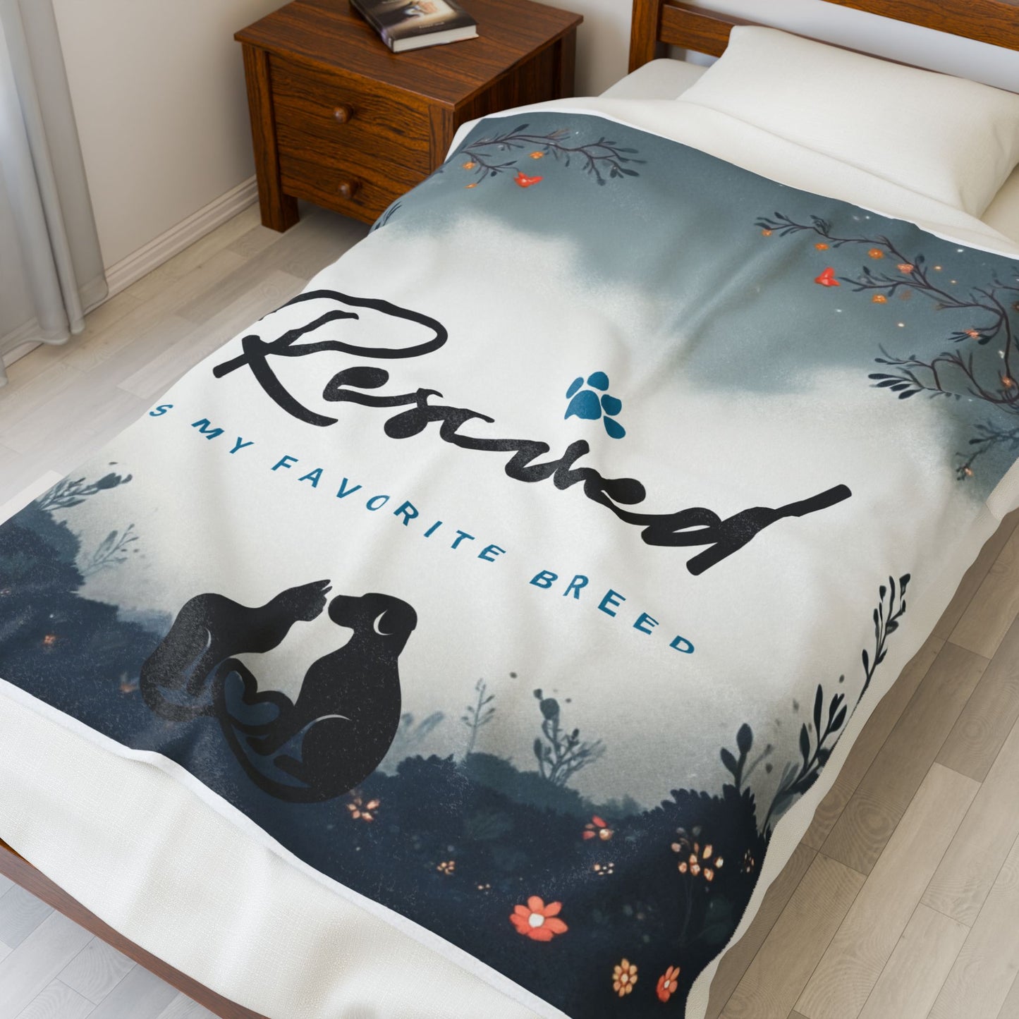 Velveteen Plush Blanket - Rescued is my favorite breed adopt don't shop