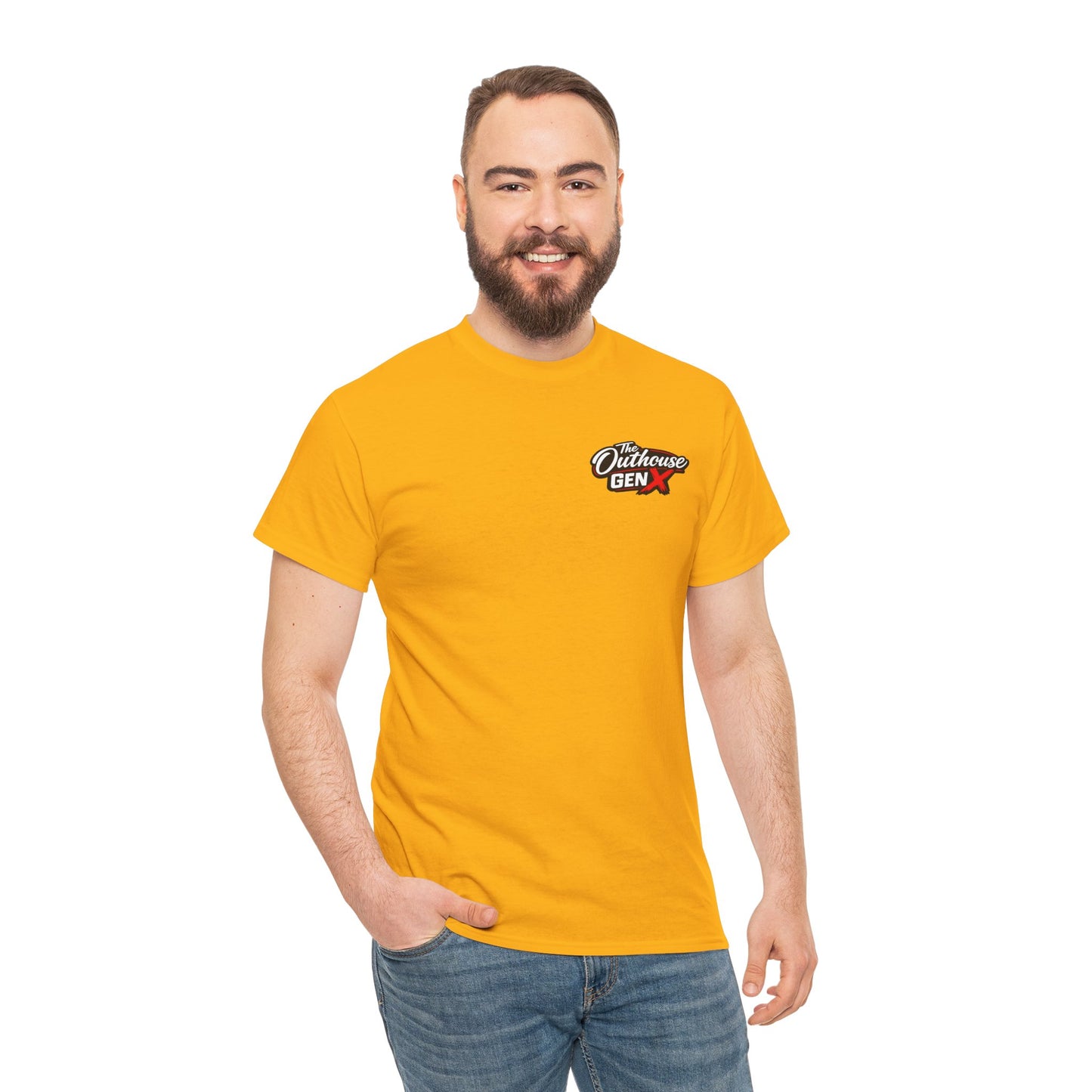 The Outhouse Gen X Tee — Retro Campfire Nostalgia Graphic T-Shirt