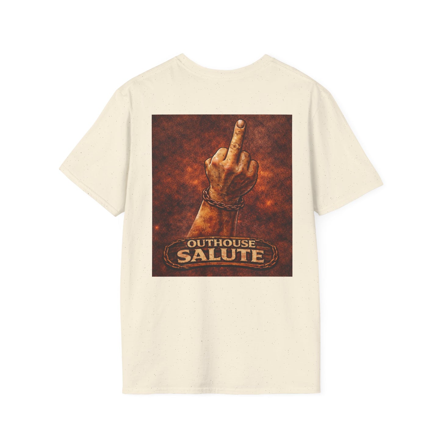 Outhouse Salute T-Shirt — Rustic Hand Gesture Graphic Tee