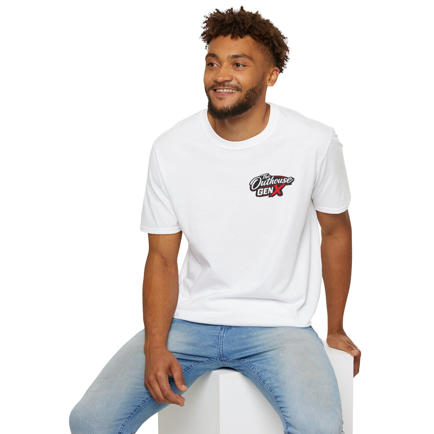 Raised Outside Outhouse Tee — Gen X Retro Outdoor Humor T-Shirt