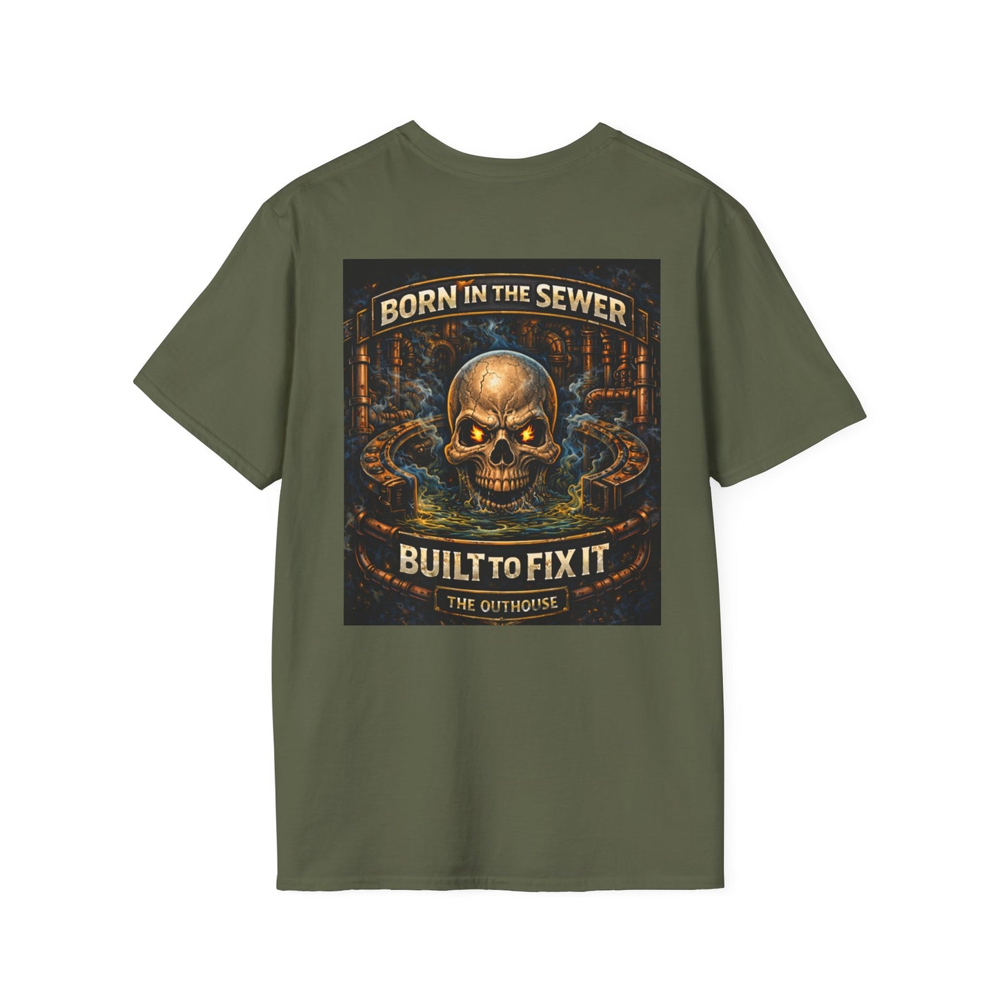 Plumber Skull T-Shirt — "Born in the Sewer, Built to Fix It" Vintage Repair Tee
