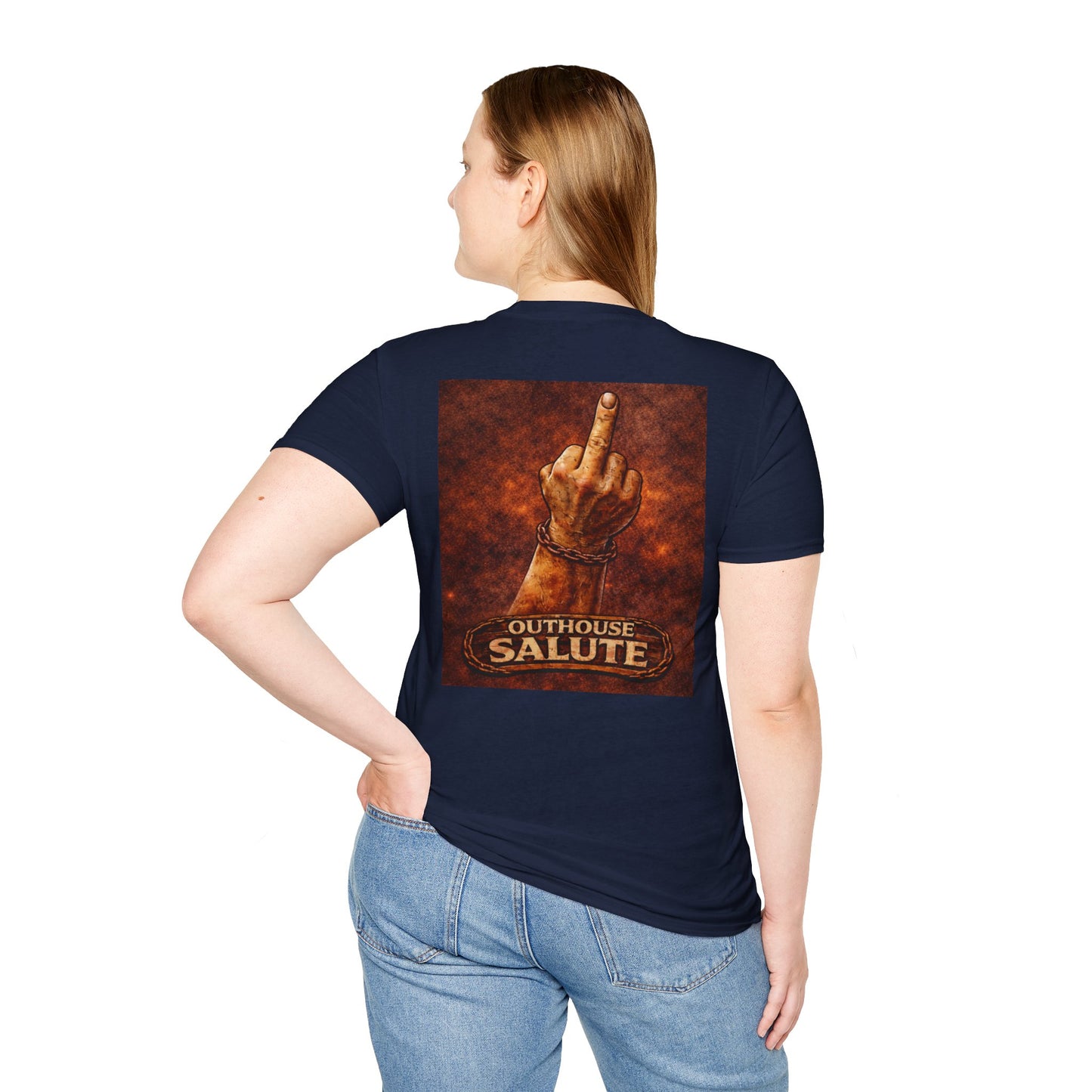 Outhouse Salute T-Shirt — Rustic Hand Gesture Graphic Tee