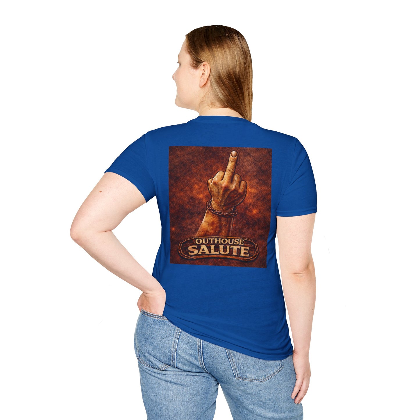 Outhouse Salute T-Shirt — Rustic Hand Gesture Graphic Tee