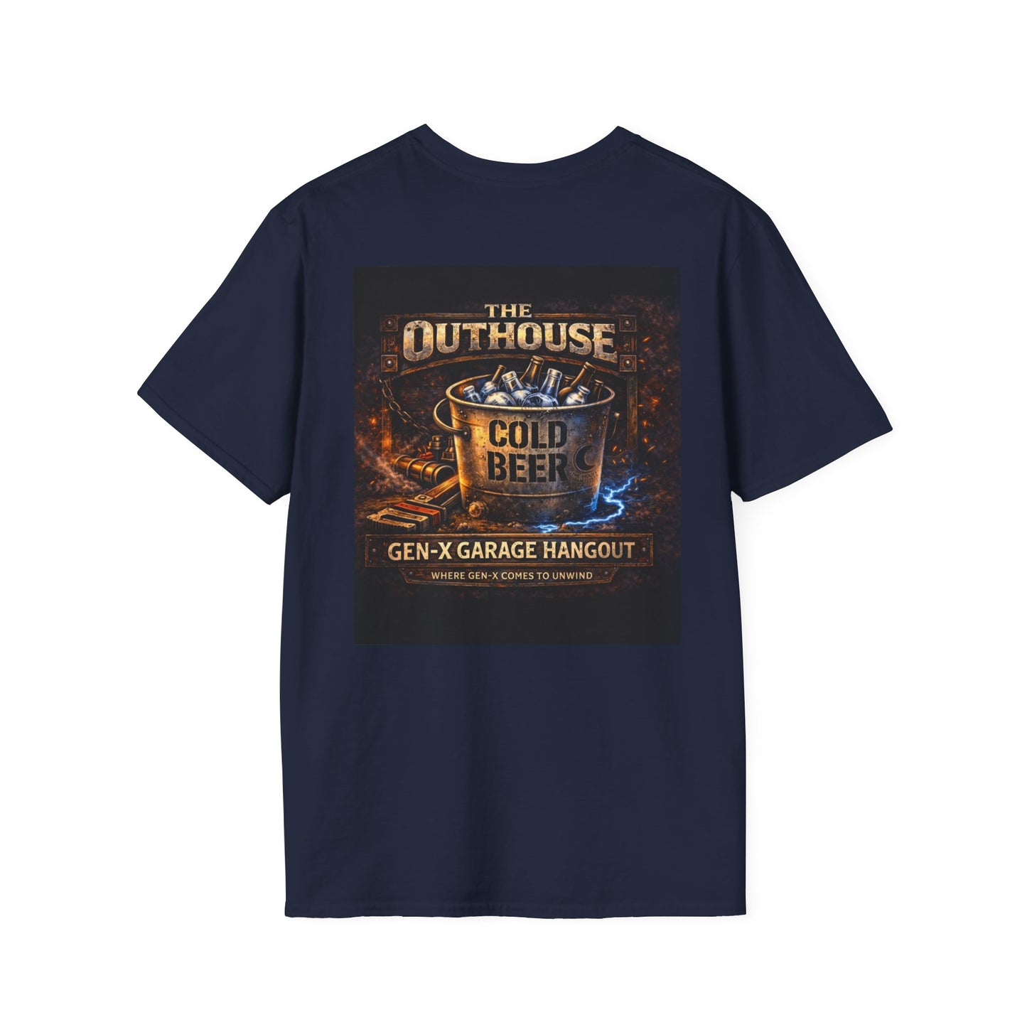 The Outhouse Cold Beer T-Shirt — Gen‑X Garage Hangout Graphic Tee