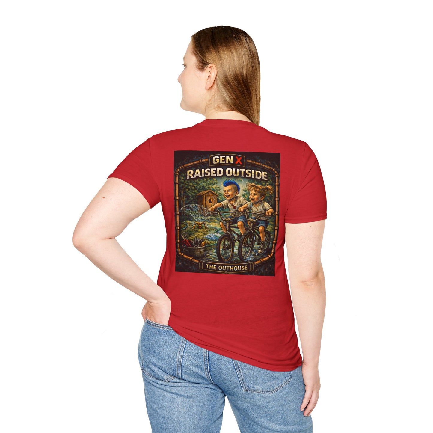 Gen X "Raised Outside" T-Shirt — Retro Outhouse Vintage Graphic Tee