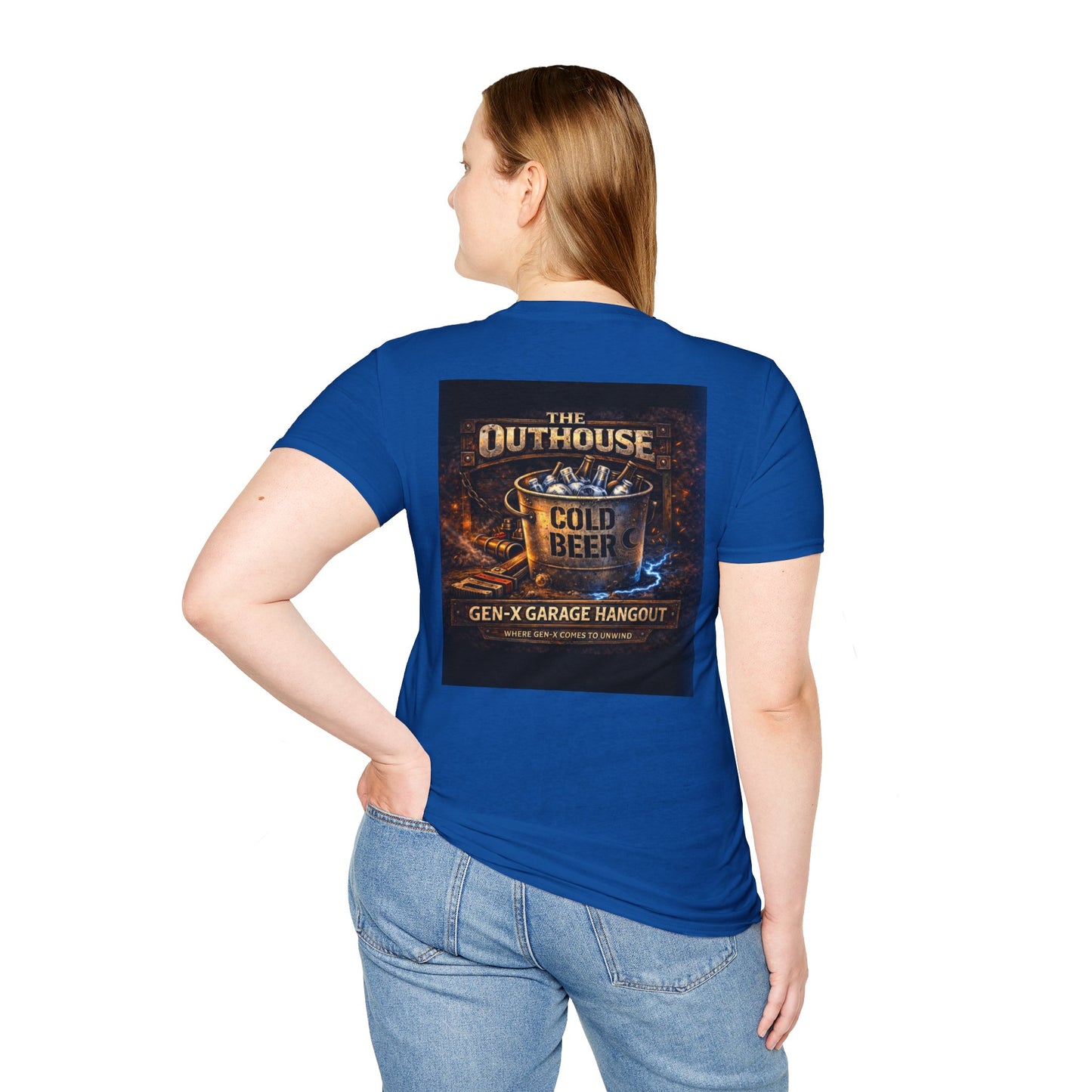 The Outhouse Cold Beer T-Shirt — Gen‑X Garage Hangout Graphic Tee