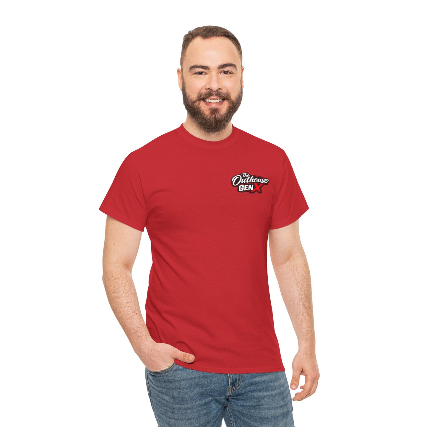 The Outhouse Gen X Tee — Retro Campfire Nostalgia Graphic T-Shirt