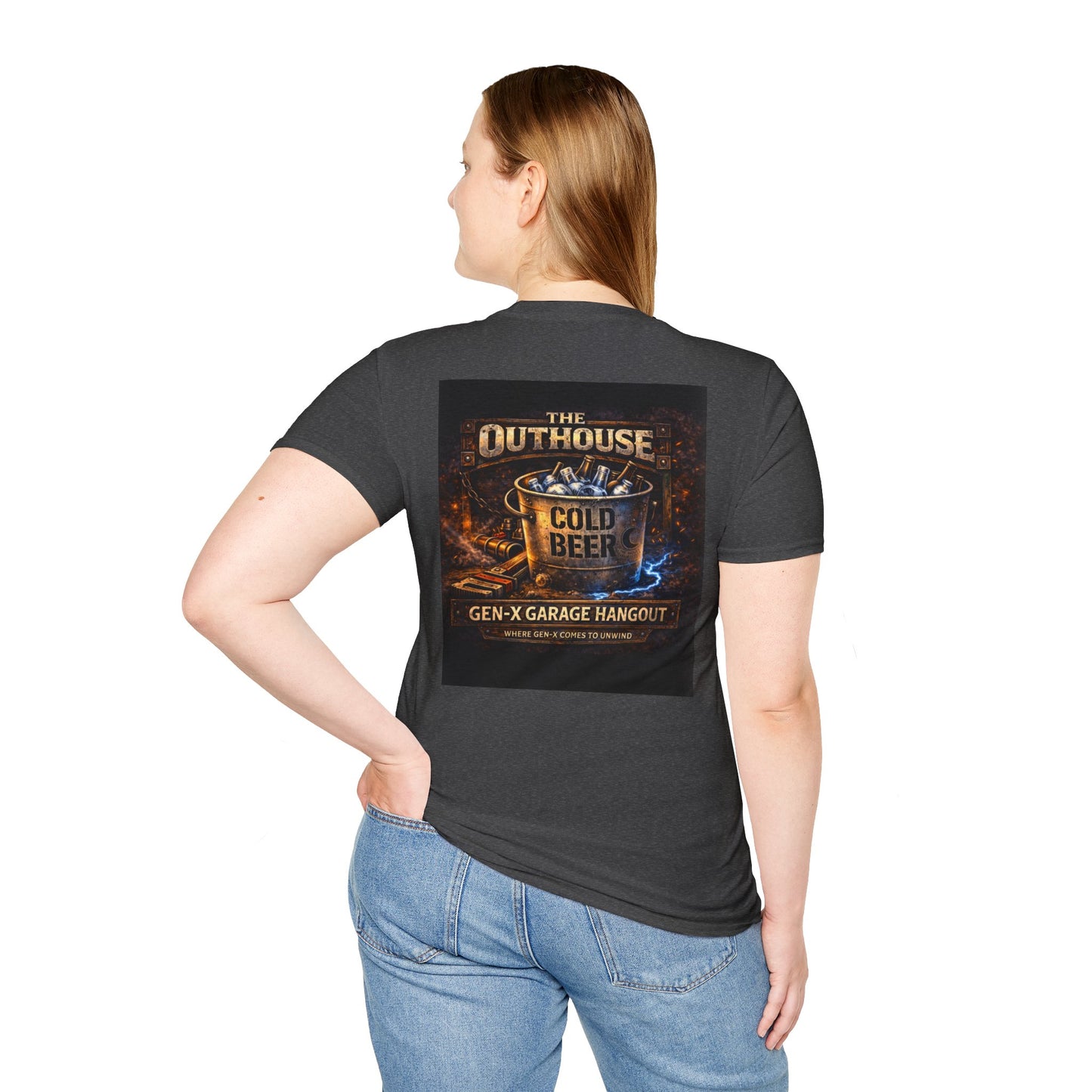 The Outhouse Cold Beer T-Shirt — Gen‑X Garage Hangout Graphic Tee