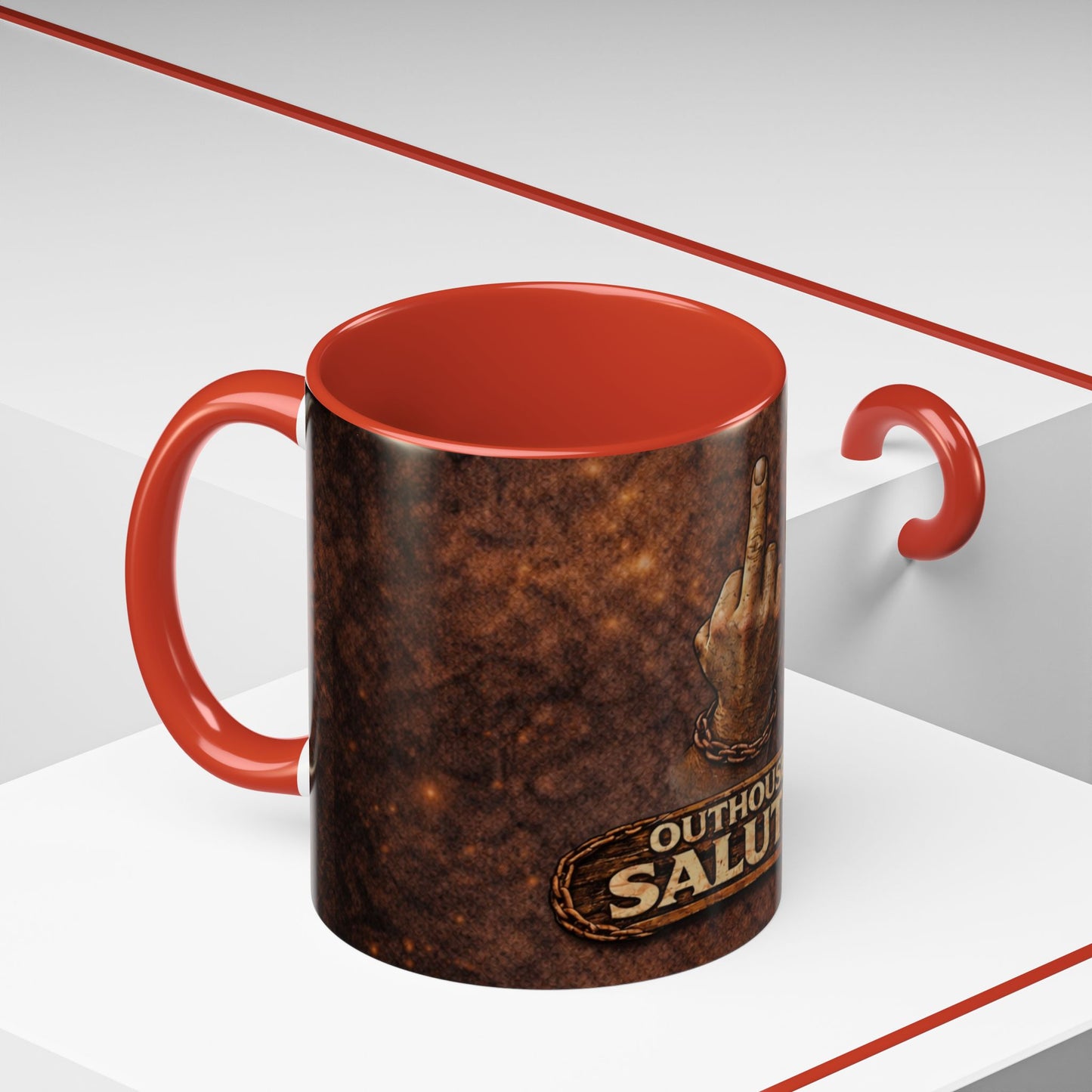 Outhouse Salute Coffee Mug — Bold Gen-X Attitude (11/15oz)