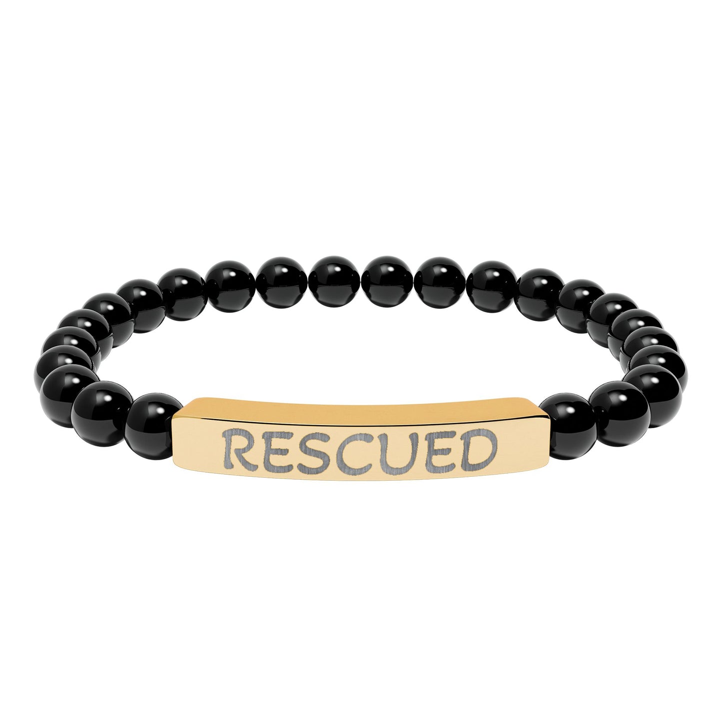 Rescued Engraved Natural Stone Bar Bracelet — Stretch Beaded Healing Jewelry