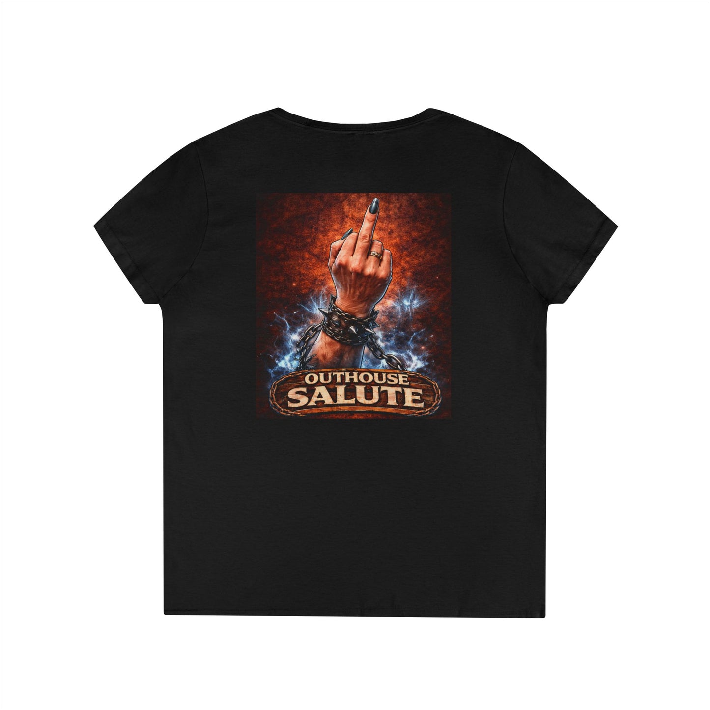 Outhouse Salute V-Neck Tee — Bold Back Graphic Ladies' T-Shirt