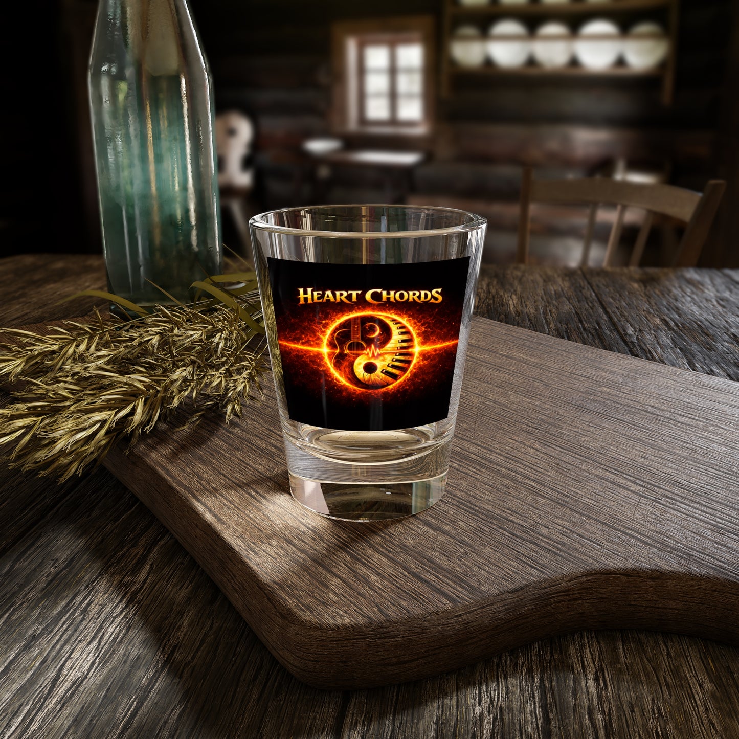 Heart Chords Fire Yin-Yang Shot Glass — 1.5oz Musician Gift