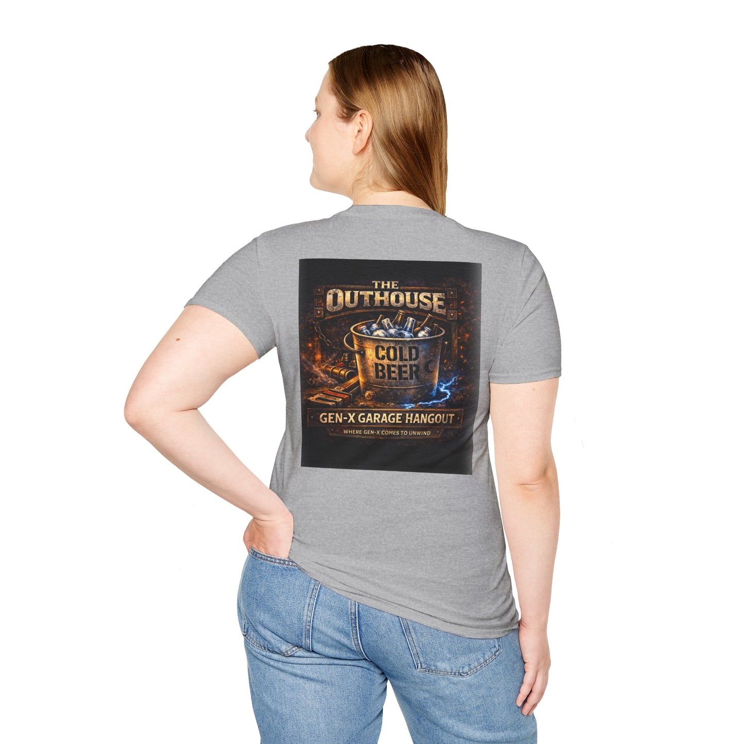 The Outhouse Cold Beer T-Shirt — Gen‑X Garage Hangout Graphic Tee