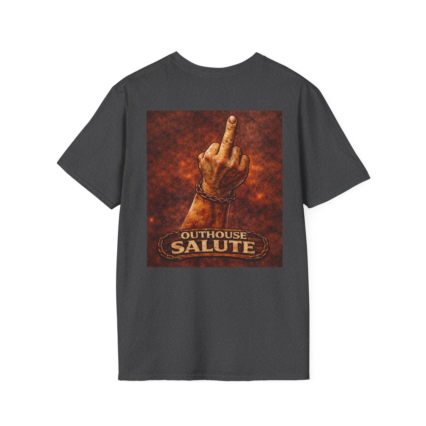 Outhouse Salute T-Shirt — Rustic Hand Gesture Graphic Tee