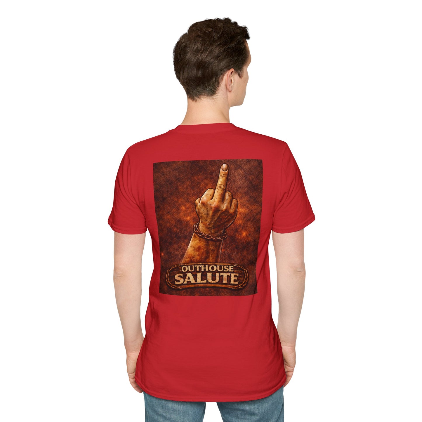 Outhouse Salute T-Shirt — Rustic Hand Gesture Graphic Tee