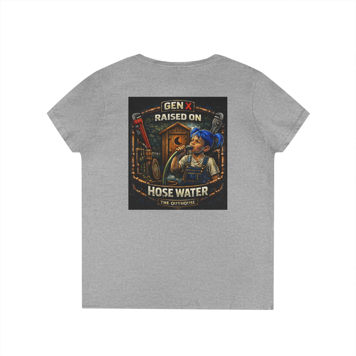 Gen X 'Raised on Hose Water' Ladies' V-Neck T-Shirt