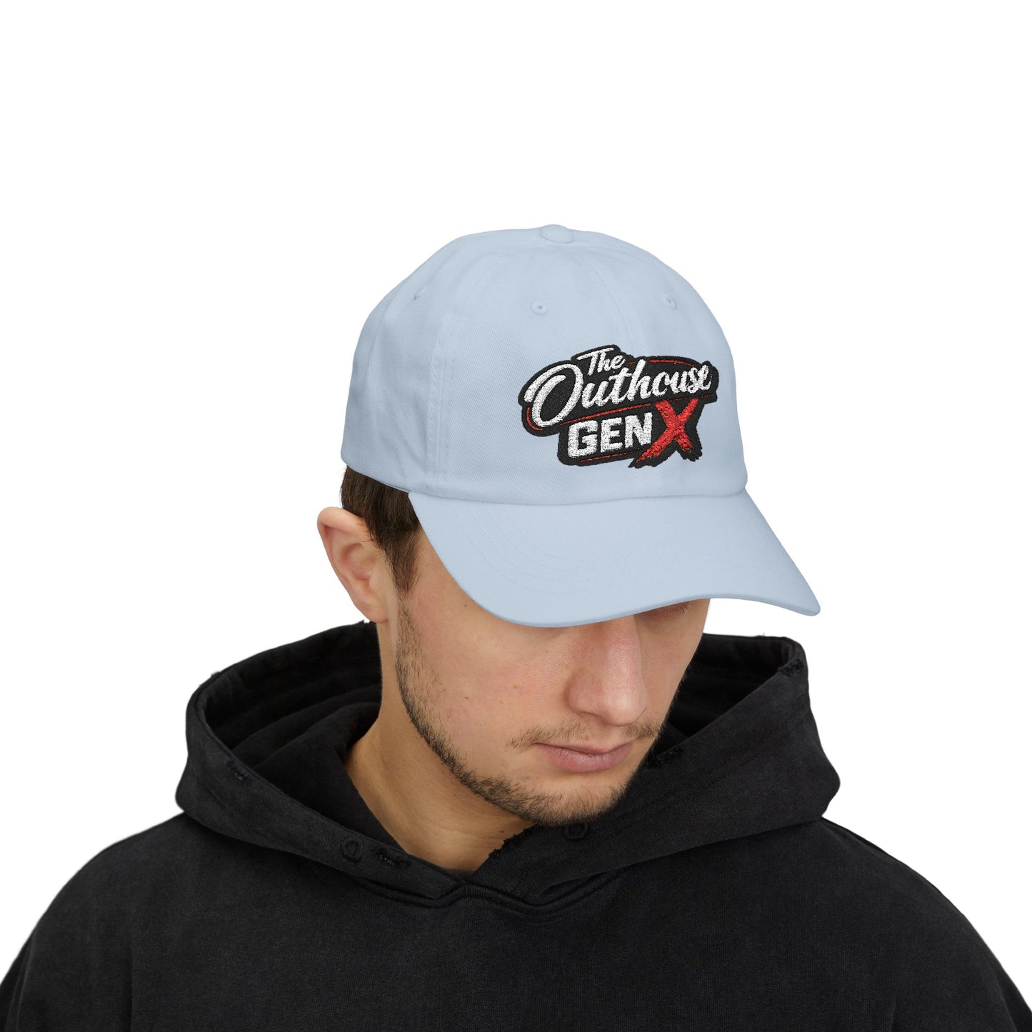 Outhouse Gen‑X Dad Cap — Bold Red X Logo Hat