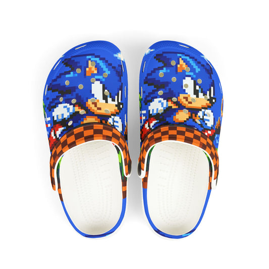 Sonic Pixel Kids Clogs - Blue Retro Gaming EVA Foam Shoes