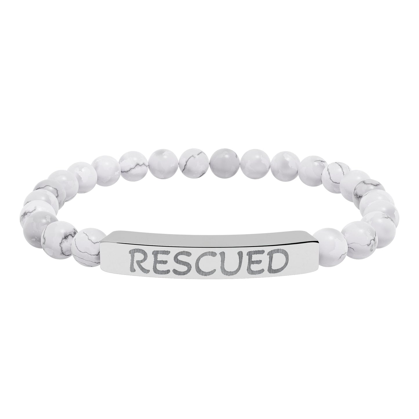 Rescued Engraved Natural Stone Bar Bracelet — Stretch Beaded Healing Jewelry