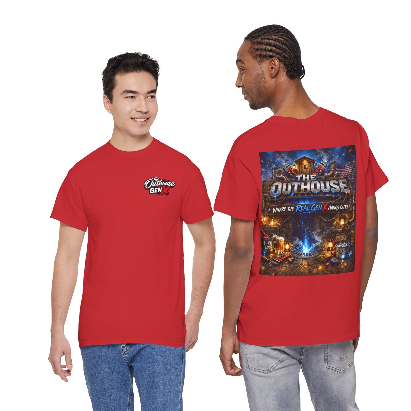 The Outhouse Gen X Tee — Retro Campfire Nostalgia Graphic T-Shirt