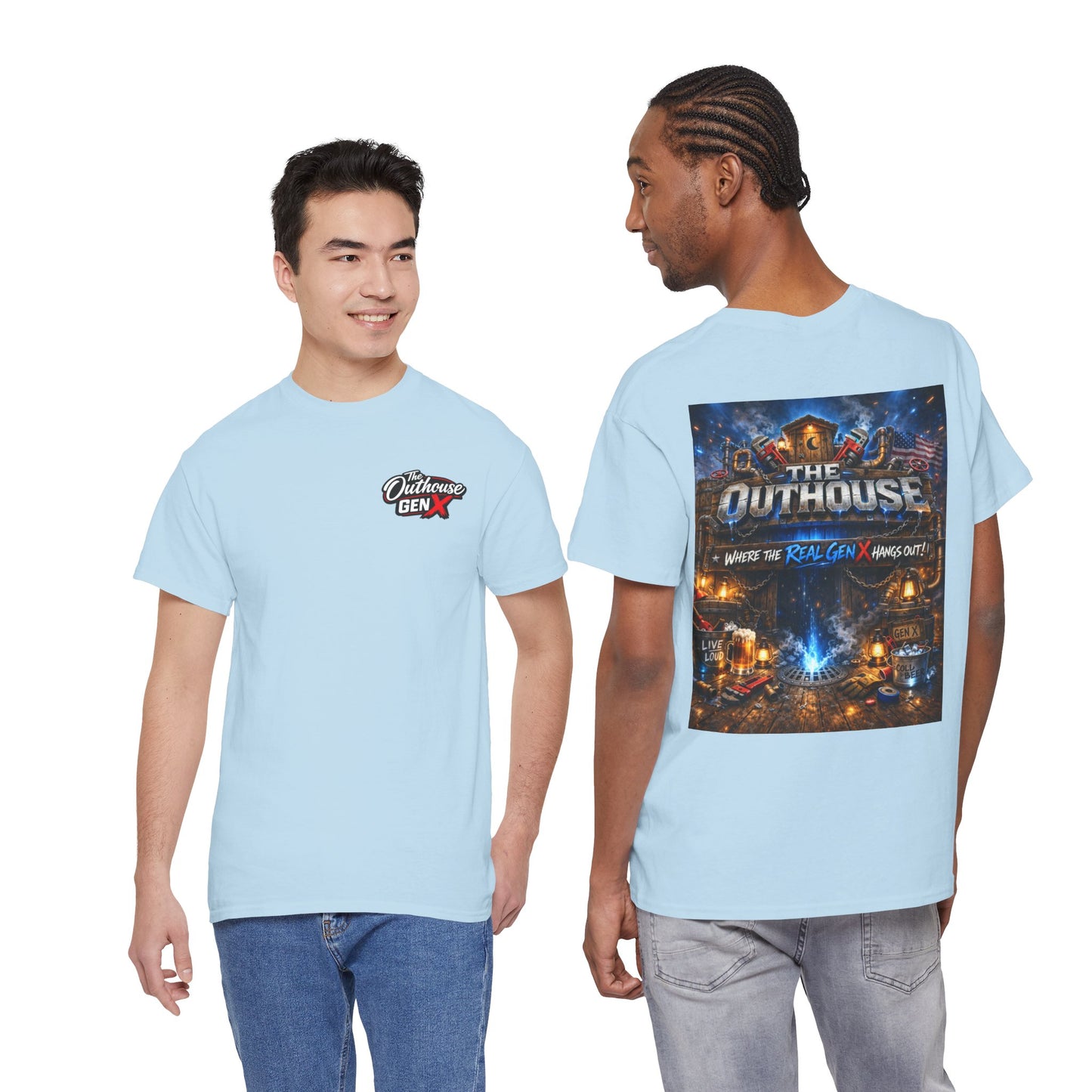 The Outhouse Gen X Tee — Retro Campfire Nostalgia Graphic T-Shirt