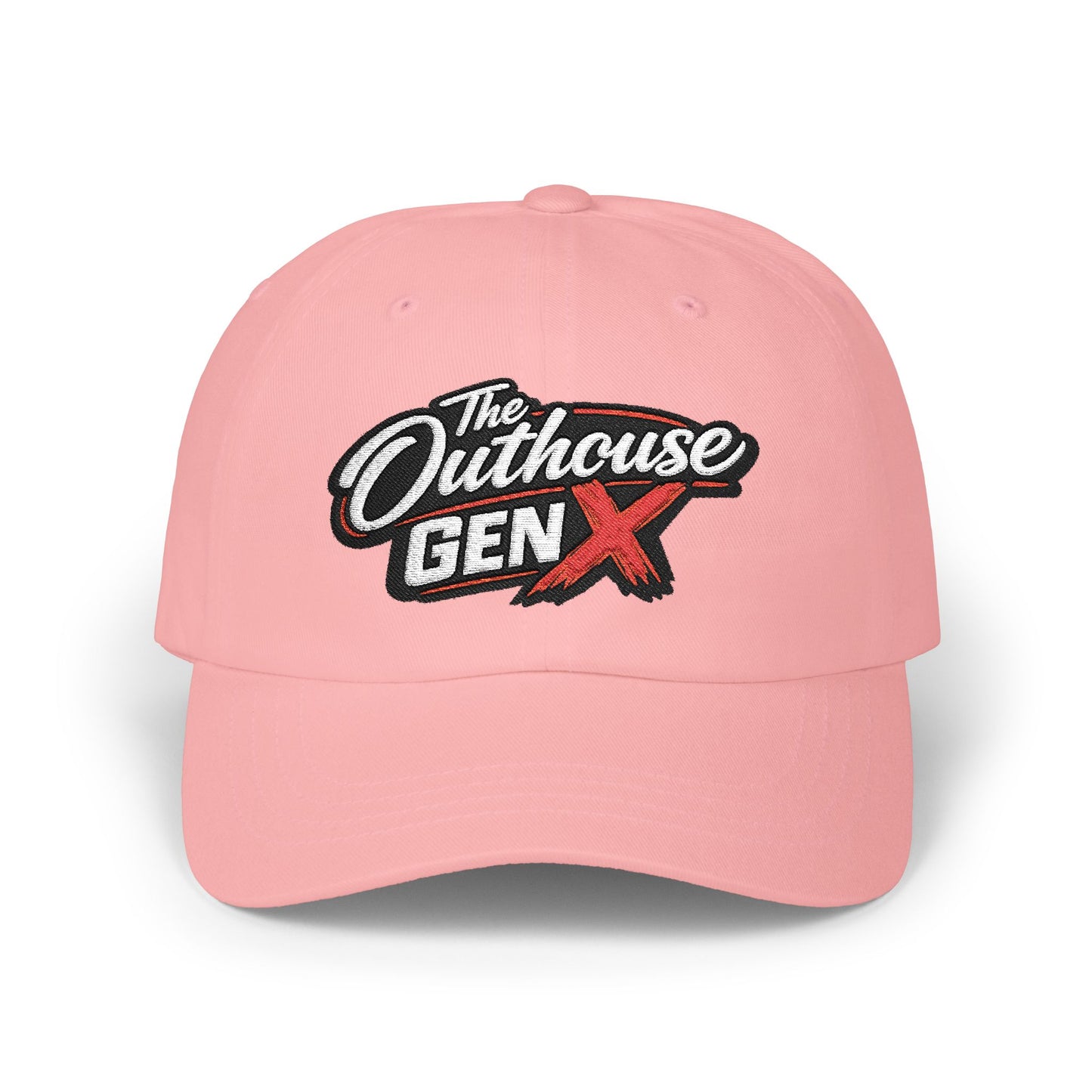 Outhouse Gen‑X Dad Cap — Bold Red X Logo Hat