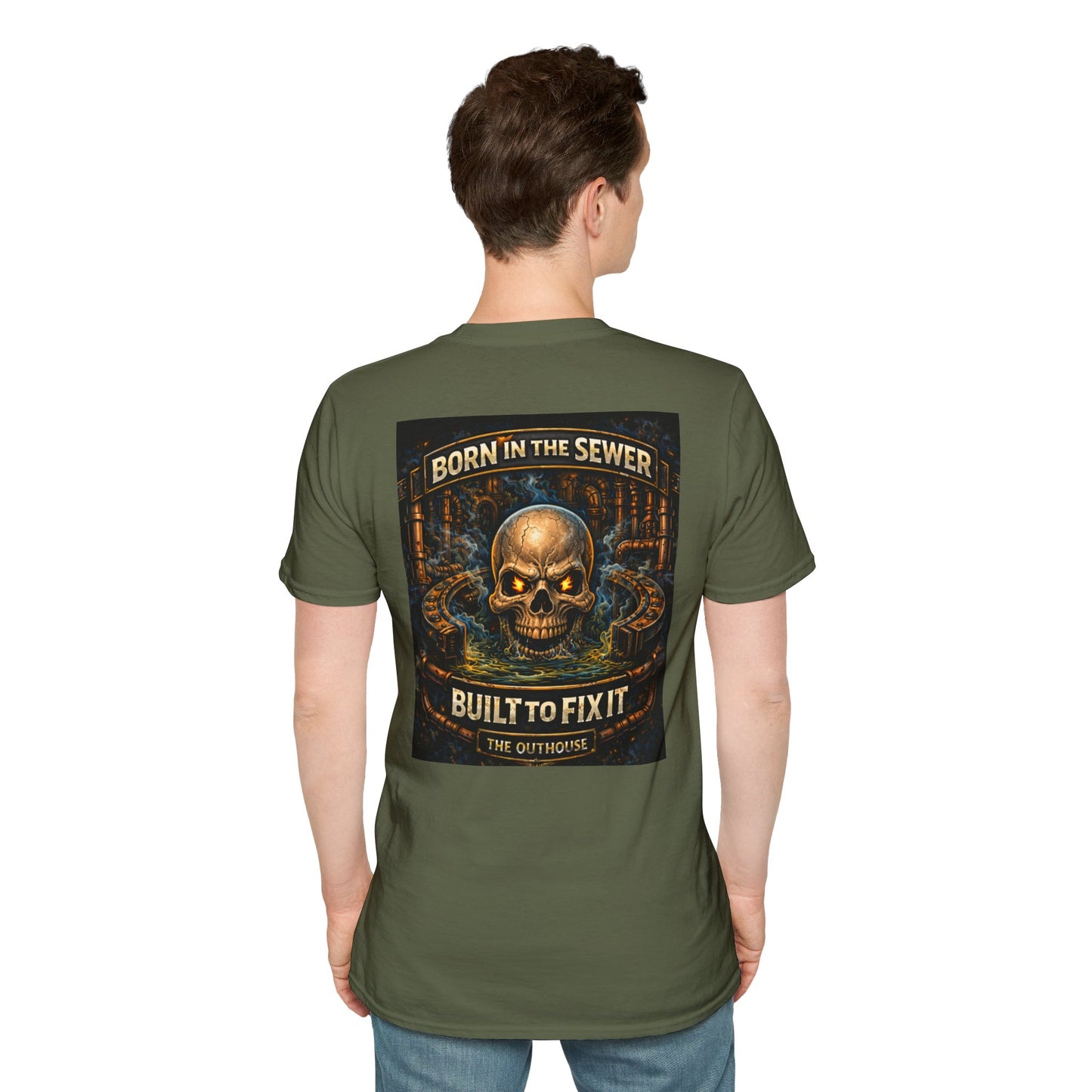 Plumber Skull T-Shirt — "Born in the Sewer, Built to Fix It" Vintage Repair Tee