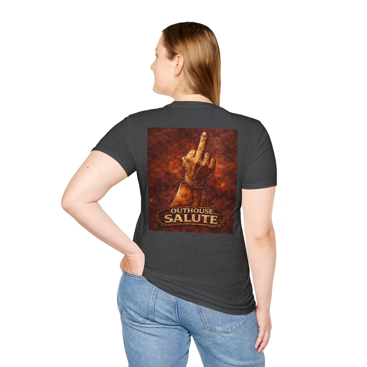 Outhouse Salute T-Shirt — Rustic Hand Gesture Graphic Tee