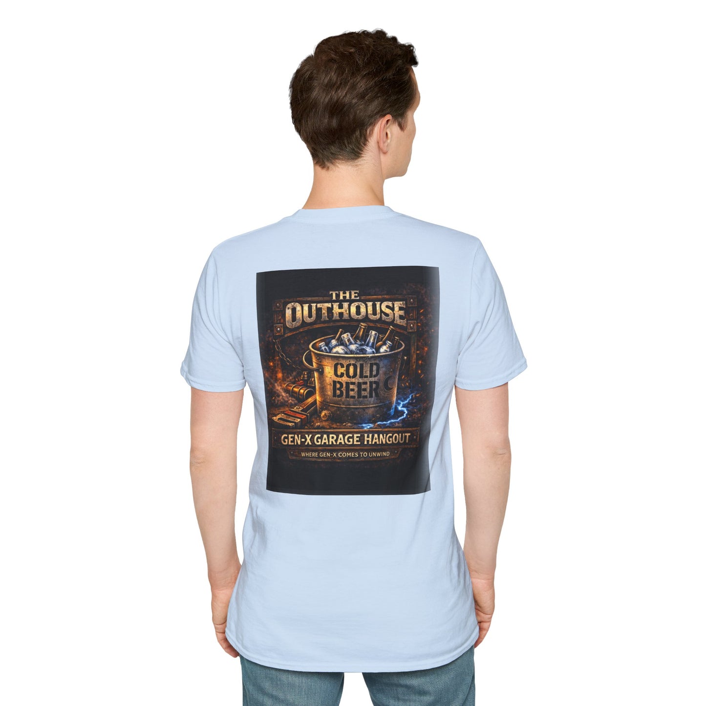 The Outhouse Cold Beer T-Shirt — Gen‑X Garage Hangout Graphic Tee