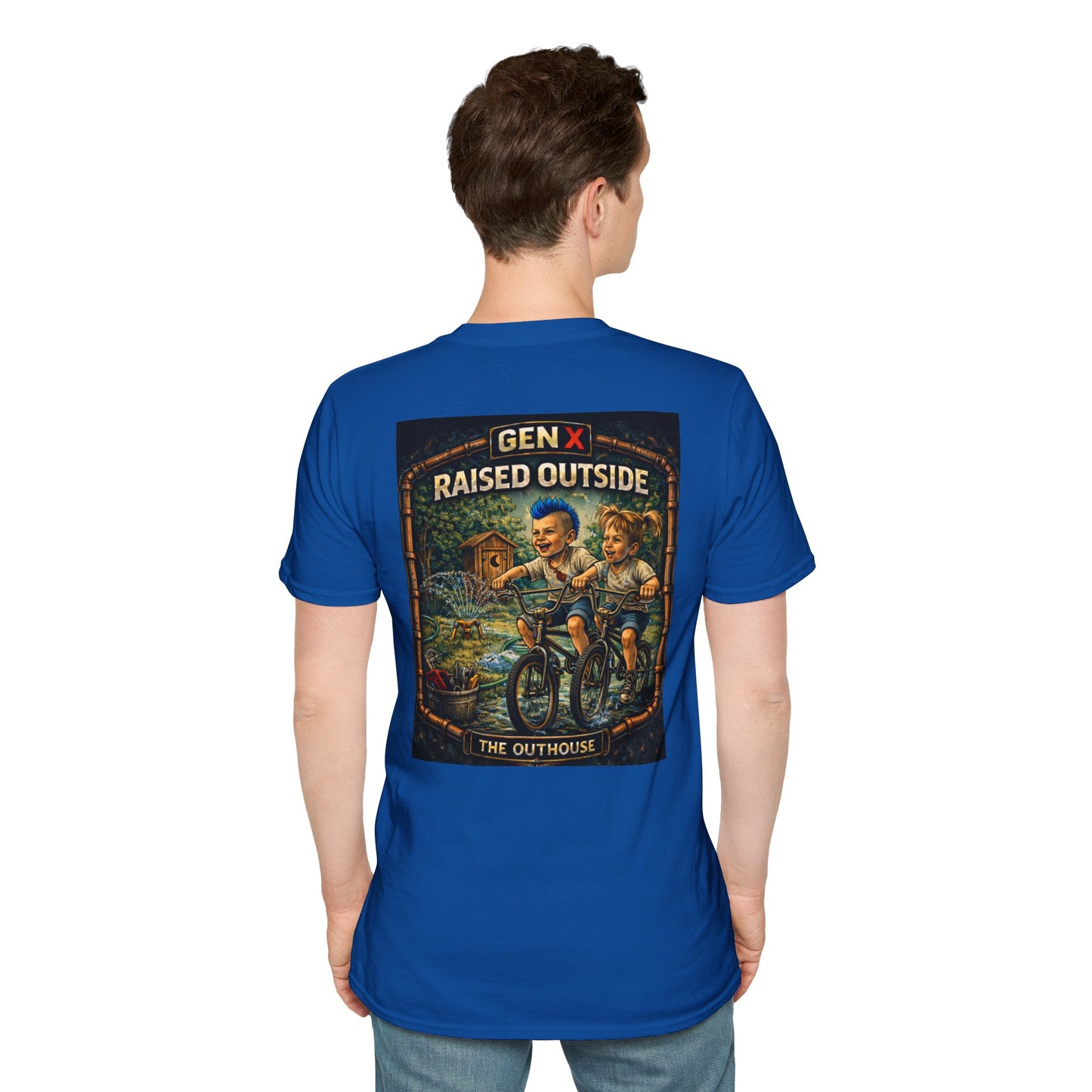 Gen X "Raised Outside" T-Shirt — Retro Outhouse Vintage Graphic Tee