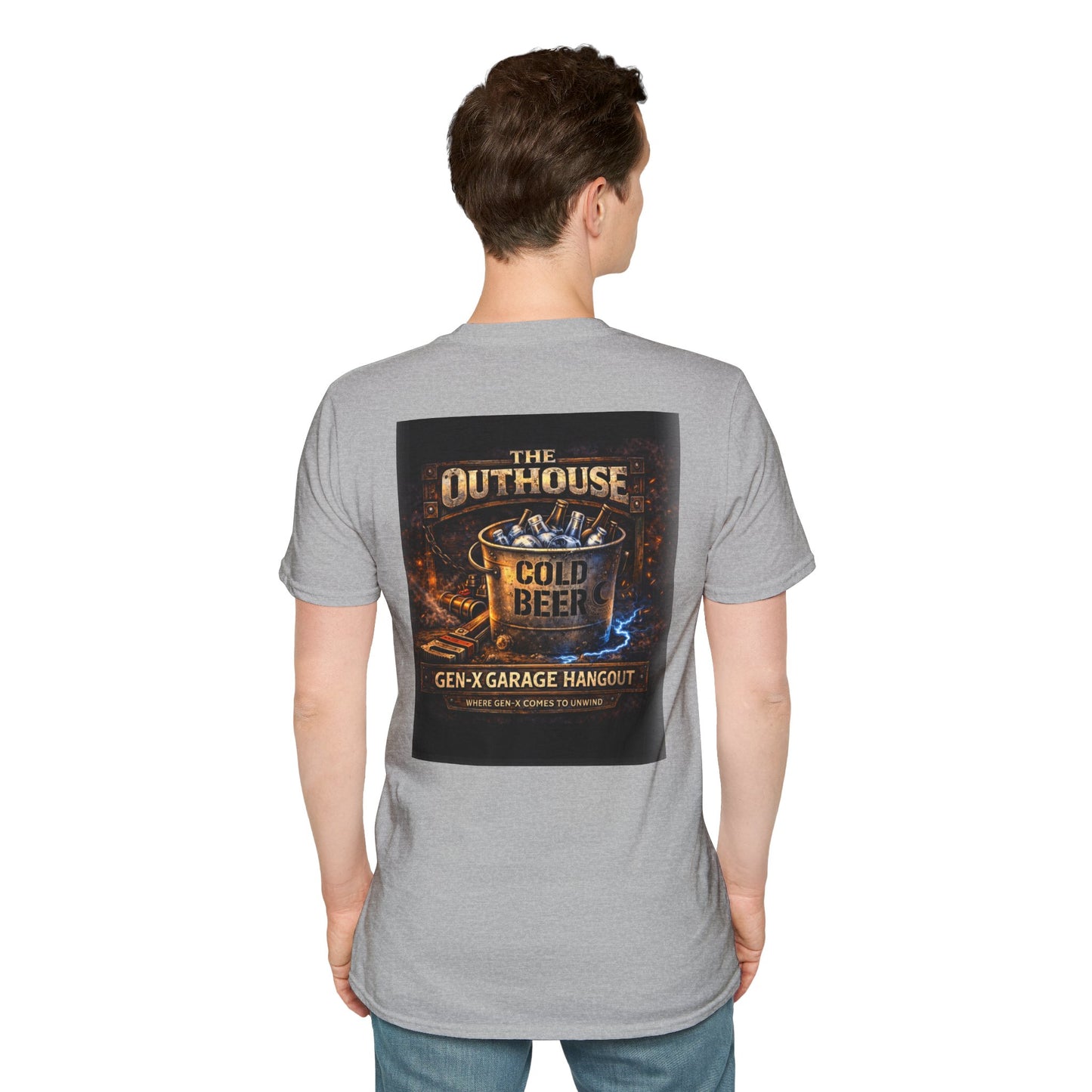 The Outhouse Cold Beer T-Shirt — Gen‑X Garage Hangout Graphic Tee
