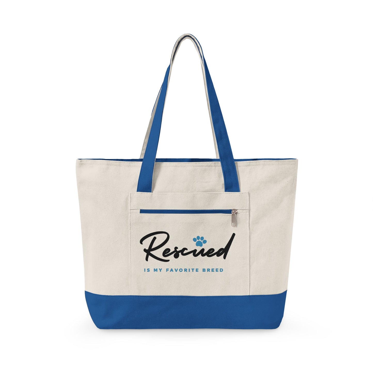 Canvas Tote Bag – "Rescued is My Favorite Breed" Zippered Reusable Shopper
