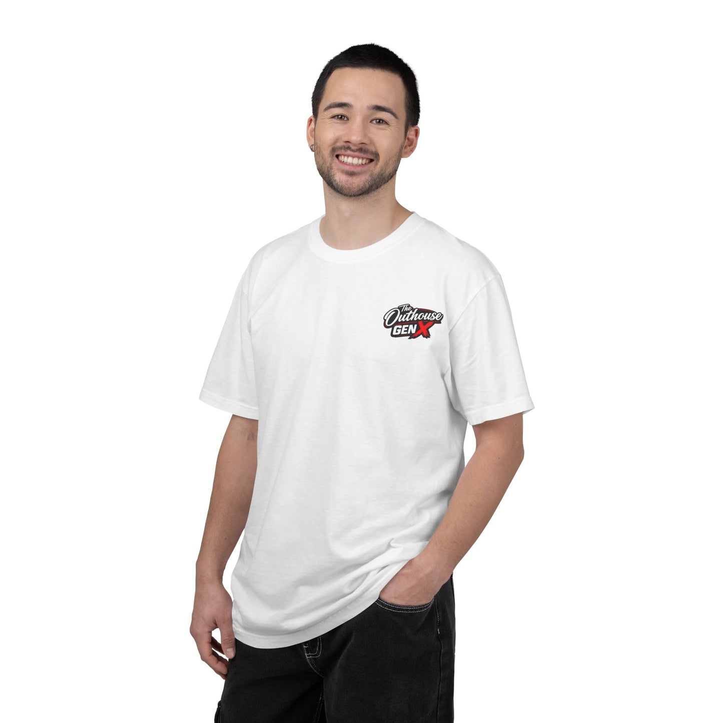 Outhouse Gen X Graphic T-Shirt — Vintage Campfire Adventure Back Print