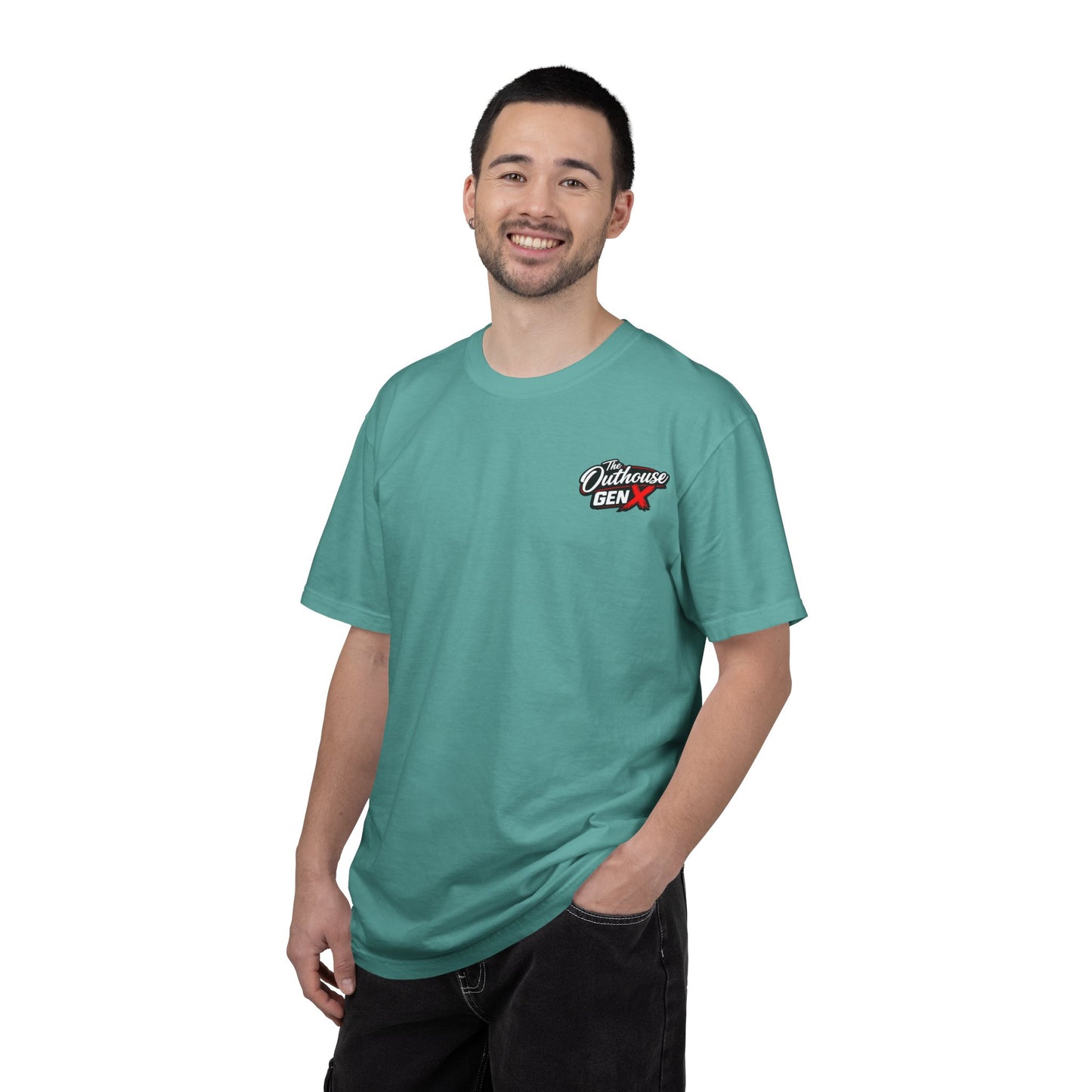 Outhouse Gen X Graphic T-Shirt — Vintage Campfire Adventure Back Print