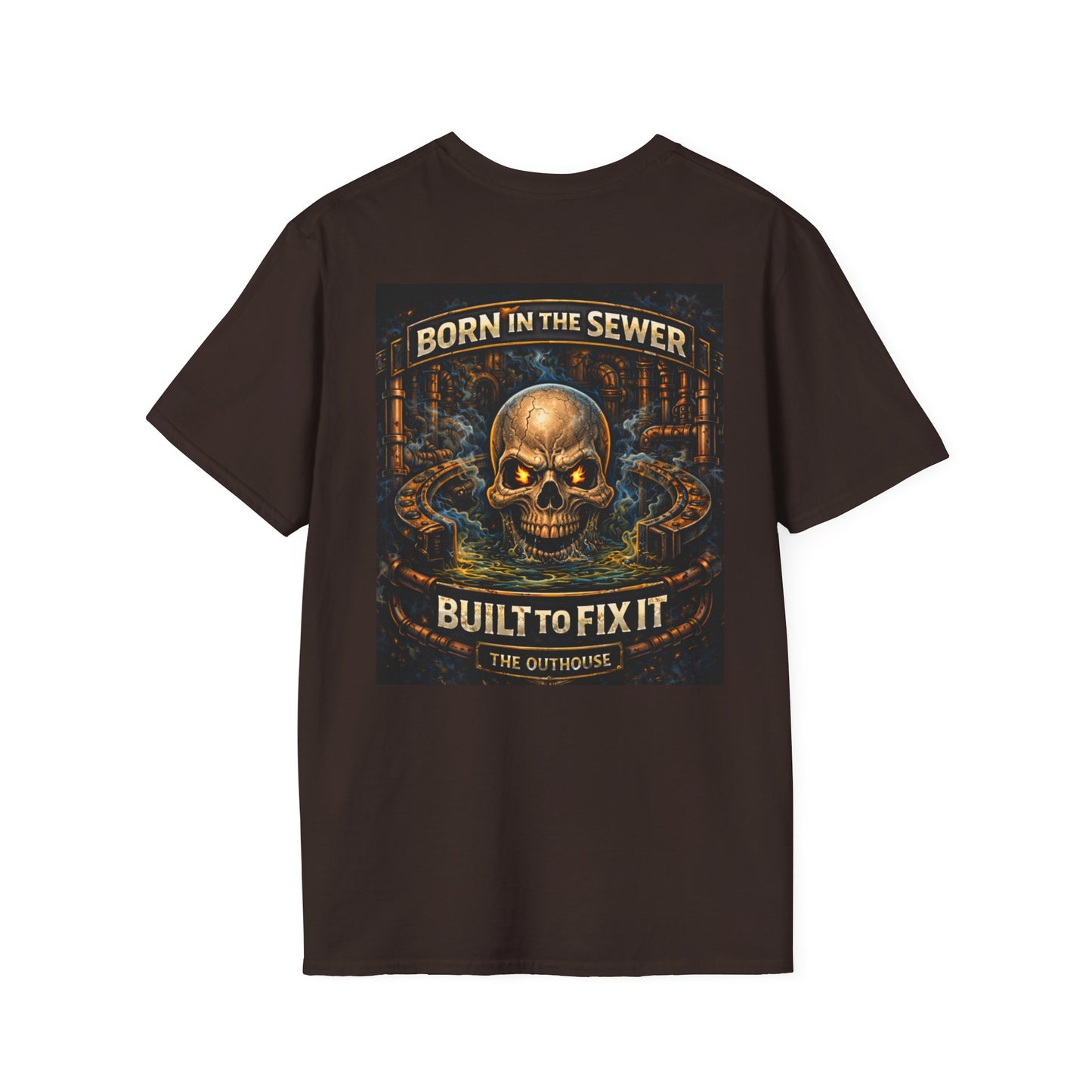 Plumber Skull T-Shirt — "Born in the Sewer, Built to Fix It" Vintage Repair Tee