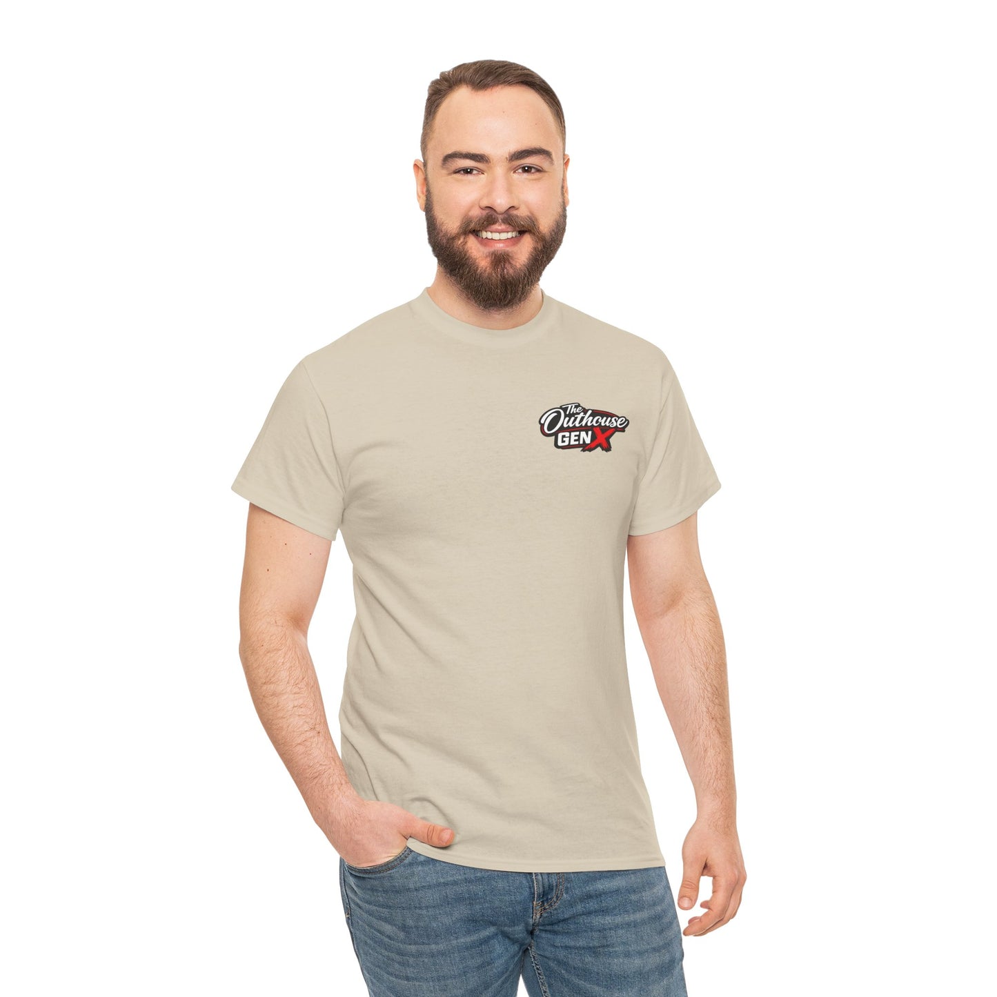 The Outhouse Gen X Tee — Retro Campfire Nostalgia Graphic T-Shirt