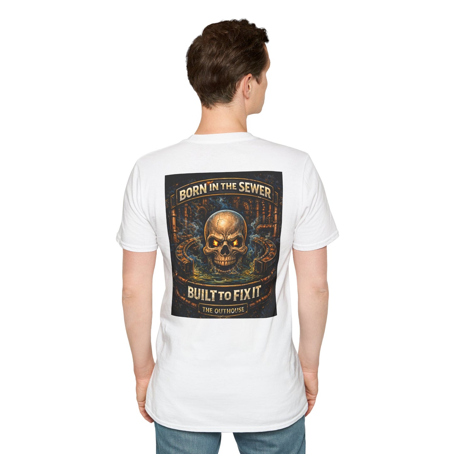 Plumber Skull T-Shirt — "Born in the Sewer, Built to Fix It" Vintage Repair Tee