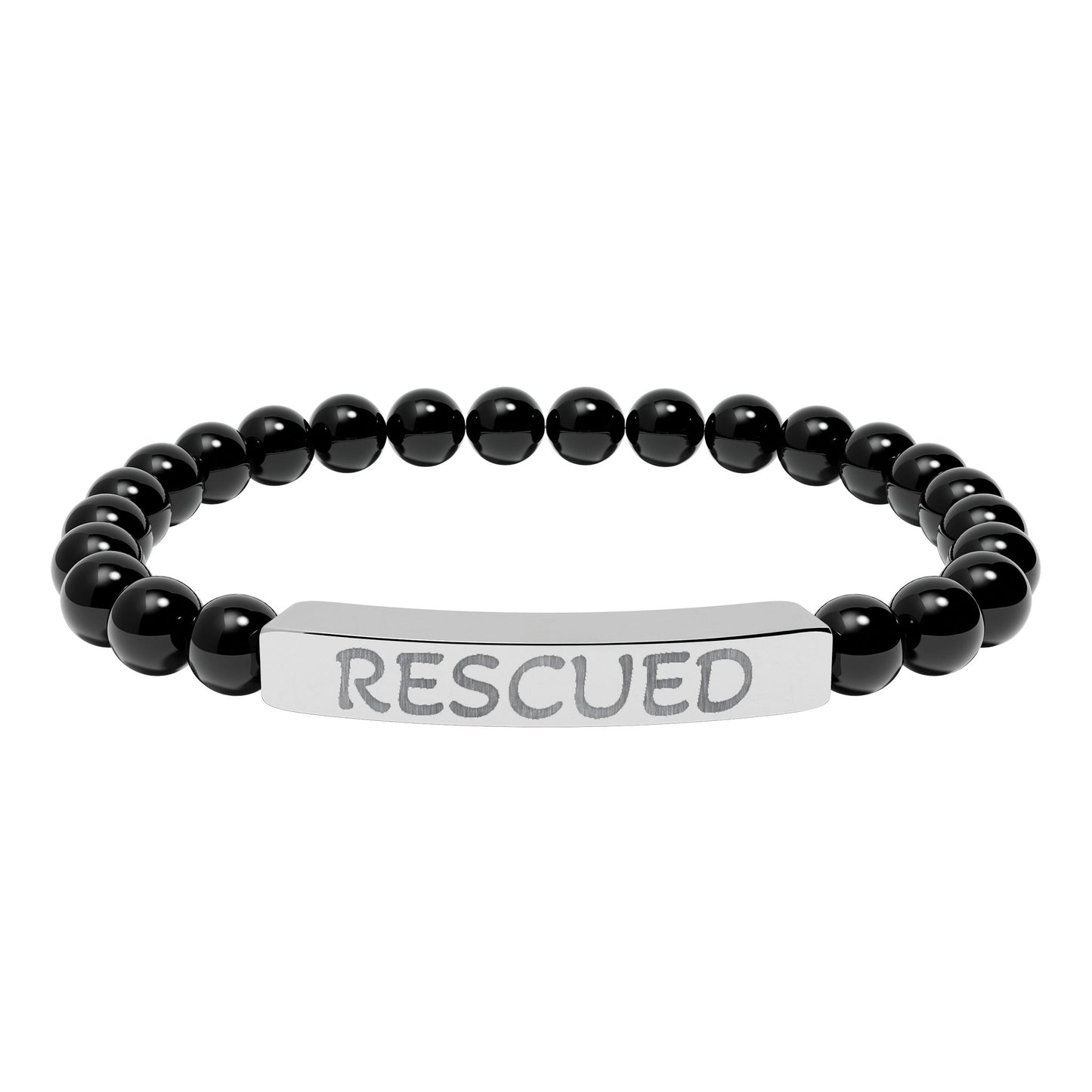 Rescued Engraved Natural Stone Bar Bracelet — Stretch Beaded Healing Jewelry