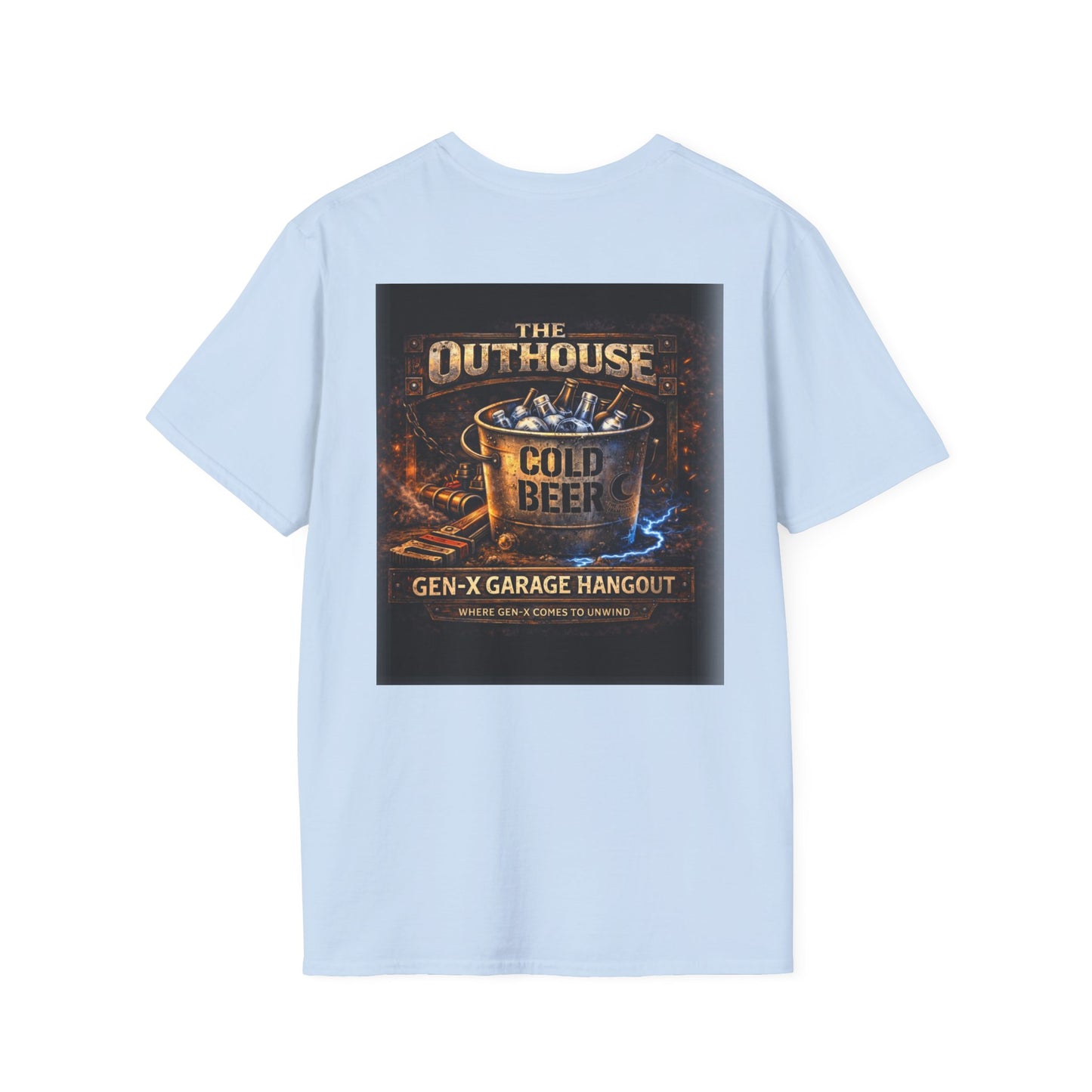 The Outhouse Cold Beer T-Shirt — Gen‑X Garage Hangout Graphic Tee