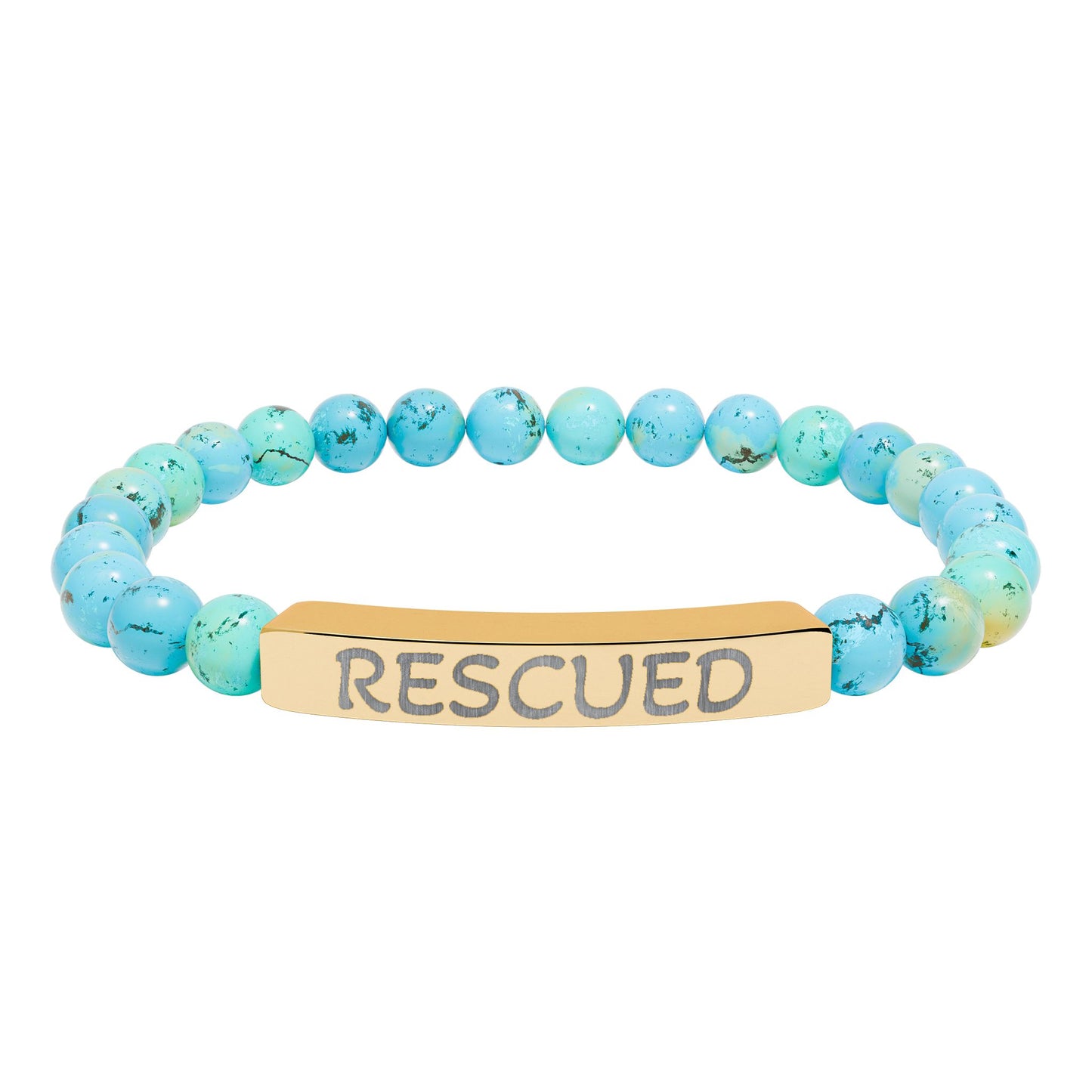 Rescued Engraved Natural Stone Bar Bracelet — Stretch Beaded Healing Jewelry