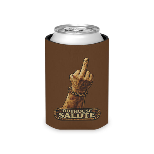 Outhouse Salute Can Cooler — Neoprene Koozie for BBQs & Tailgates